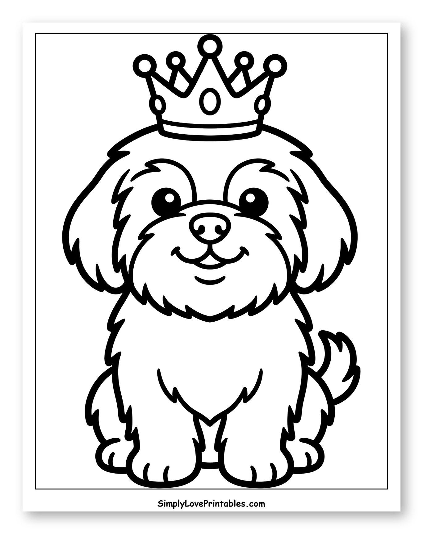 Happy Crowned Shih Tzu Puppy Coloring Sheet for Toddlers