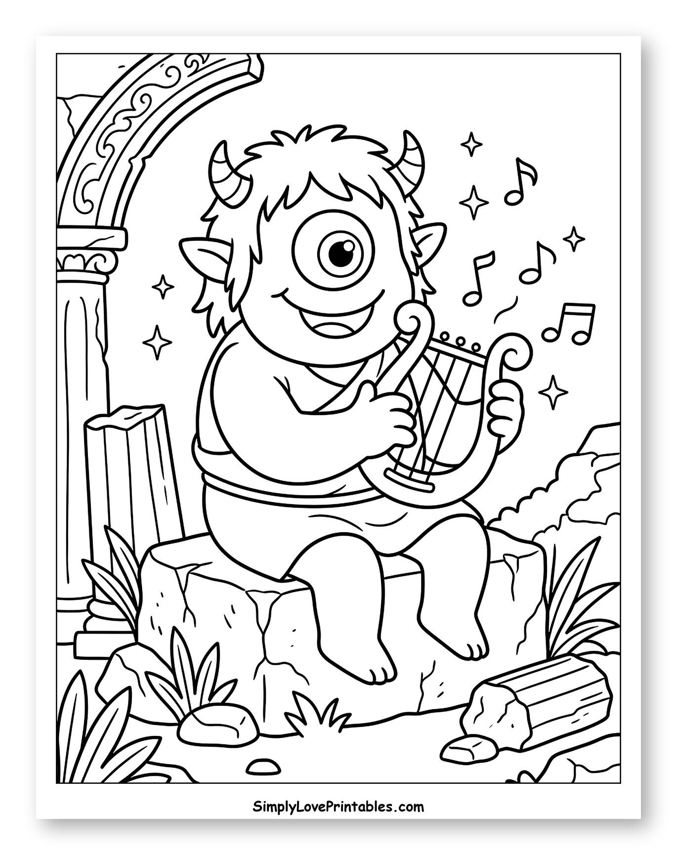 Happy Cyclops Playing Lyre by Ruins