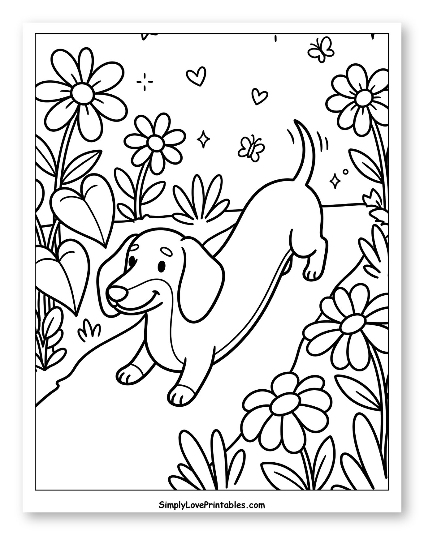 Happy Dachshund Dog in a Flower Garden