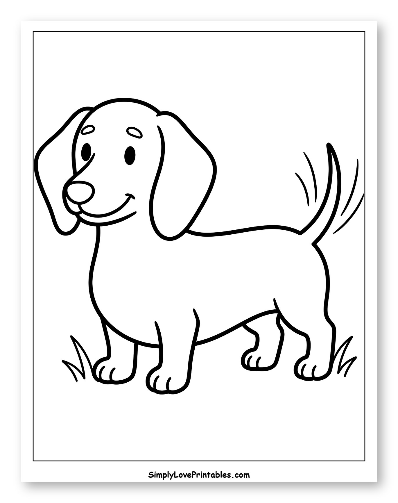 Happy Dachshund Puppy Standing in Grass to Color for Toddlers