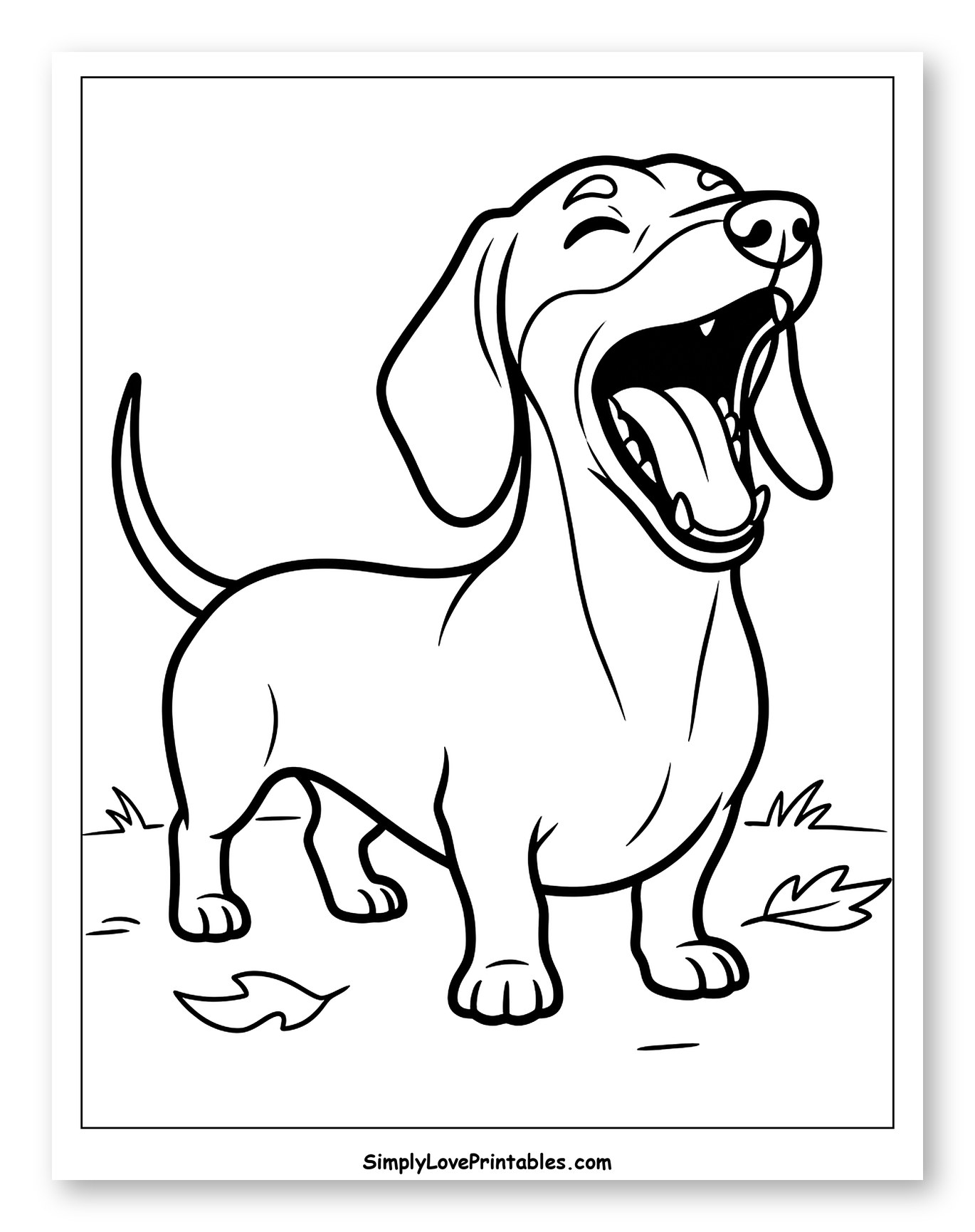 Happy Dachshund Yawning Outdoors Coloring Page for Toddlers