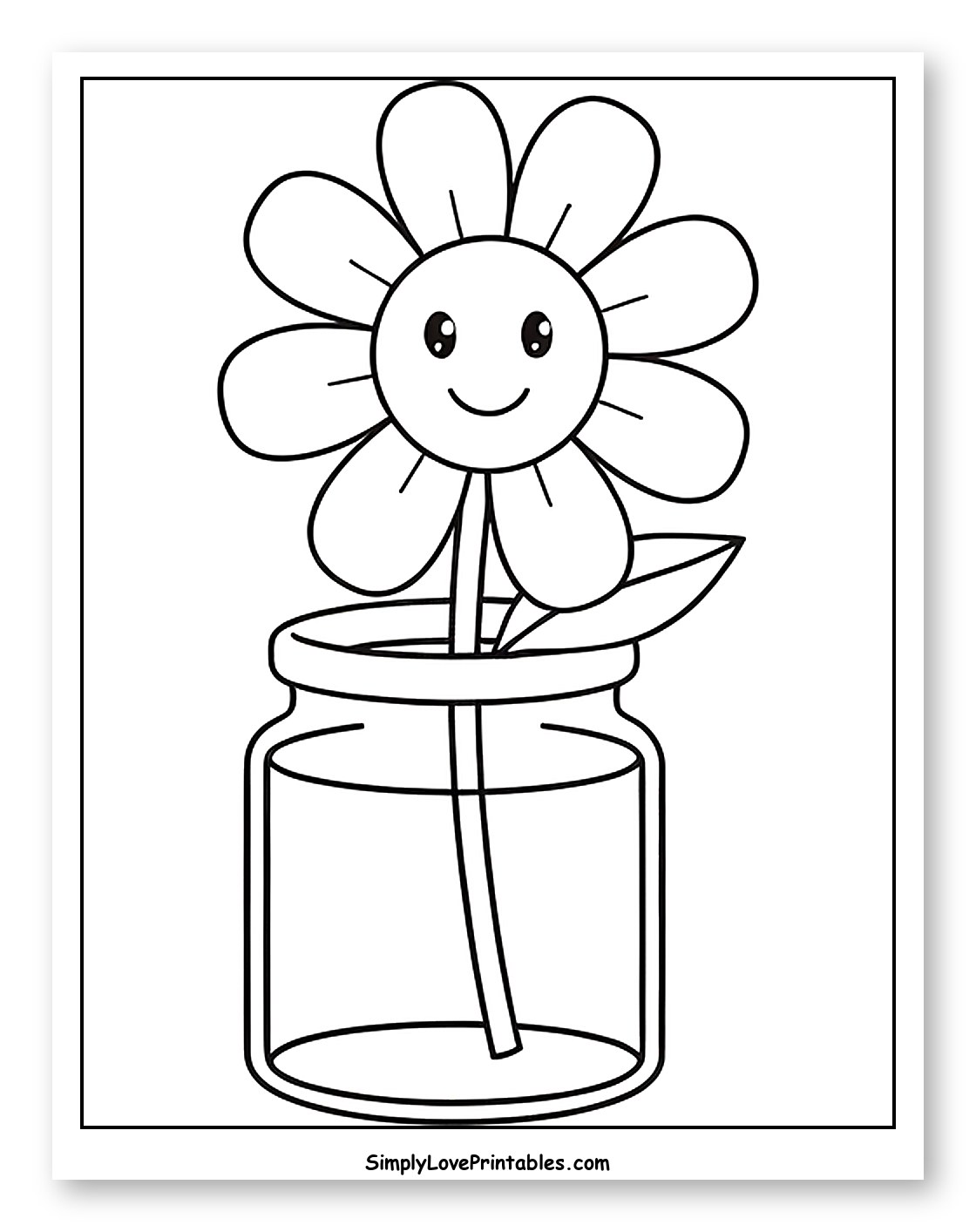 Happy Daisy Flower in a Jar Coloring Sheet for Toddlers