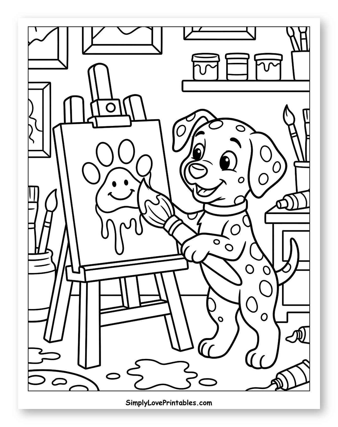 Happy Dalmatian Painting a Smiling Paw