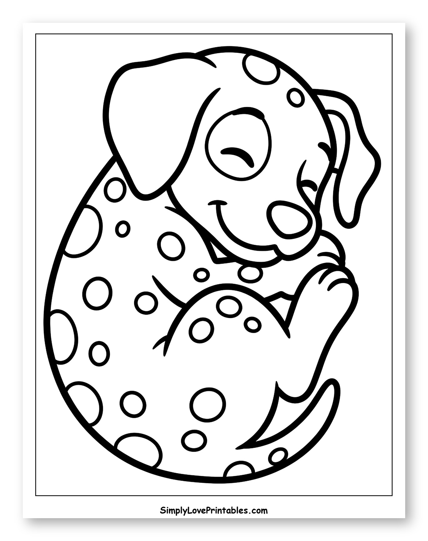 Happy Dalmatian Puppy Curled Up Sleeping to Color for Toddlers