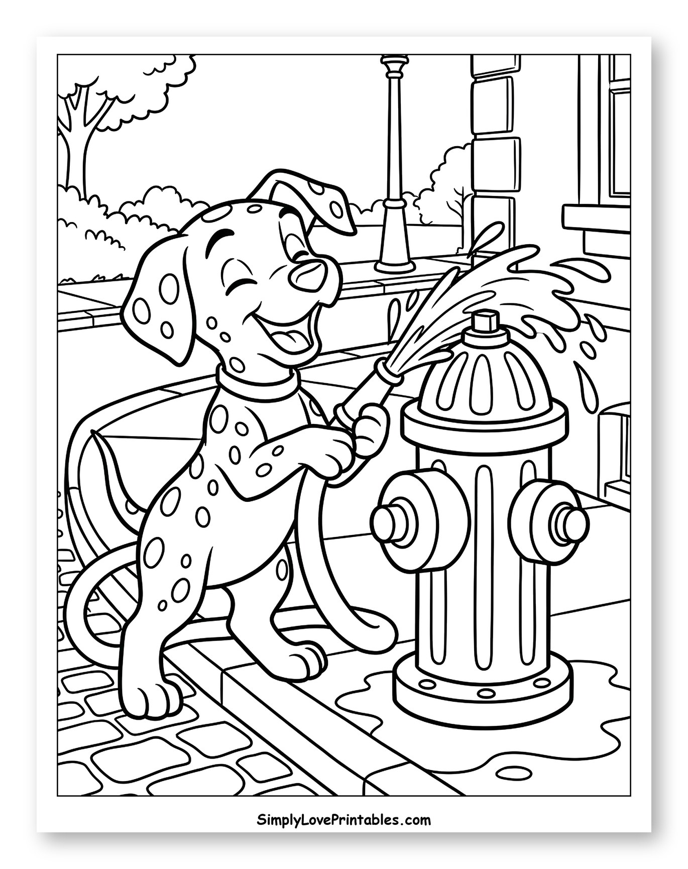 Happy Dalmatian Puppy Playing with Fire Hydrant