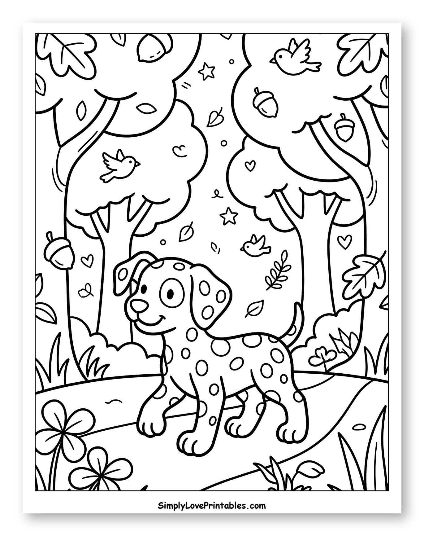 Happy Dalmatian Puppy Walking in a Forest