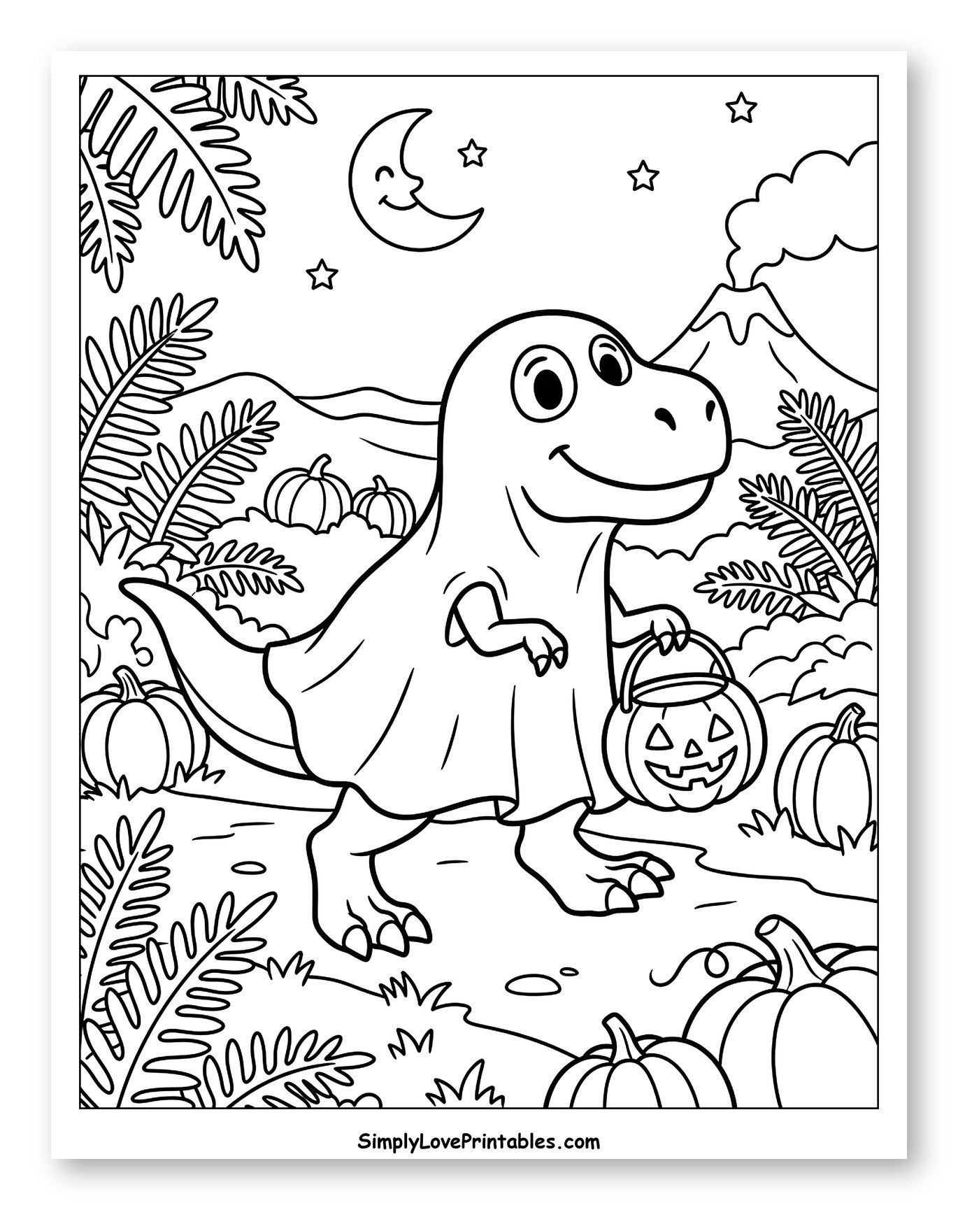 Happy Dinosaur Dressed as Ghost for Halloween