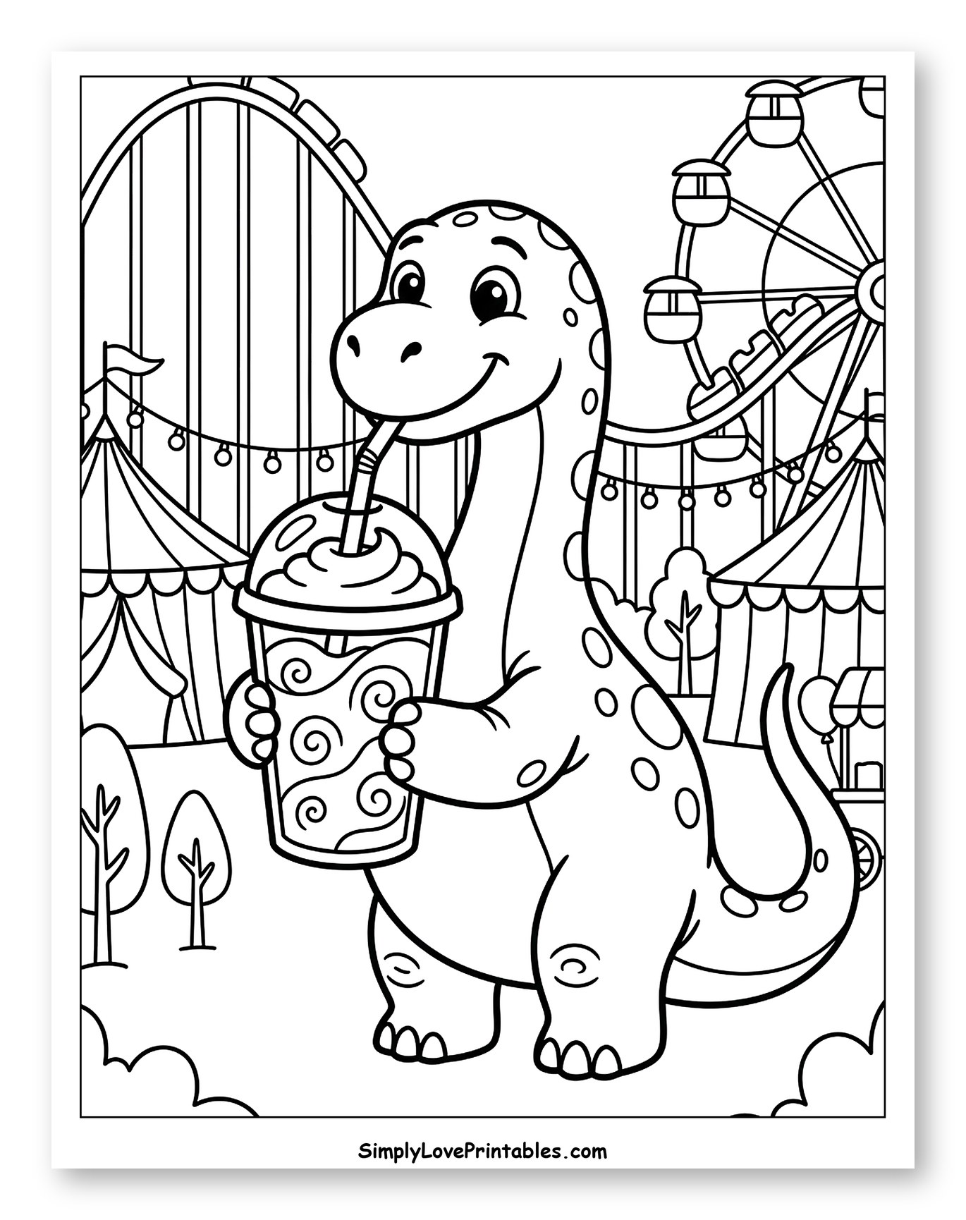 Happy Dinosaur Drinking Slushie at the Fair
