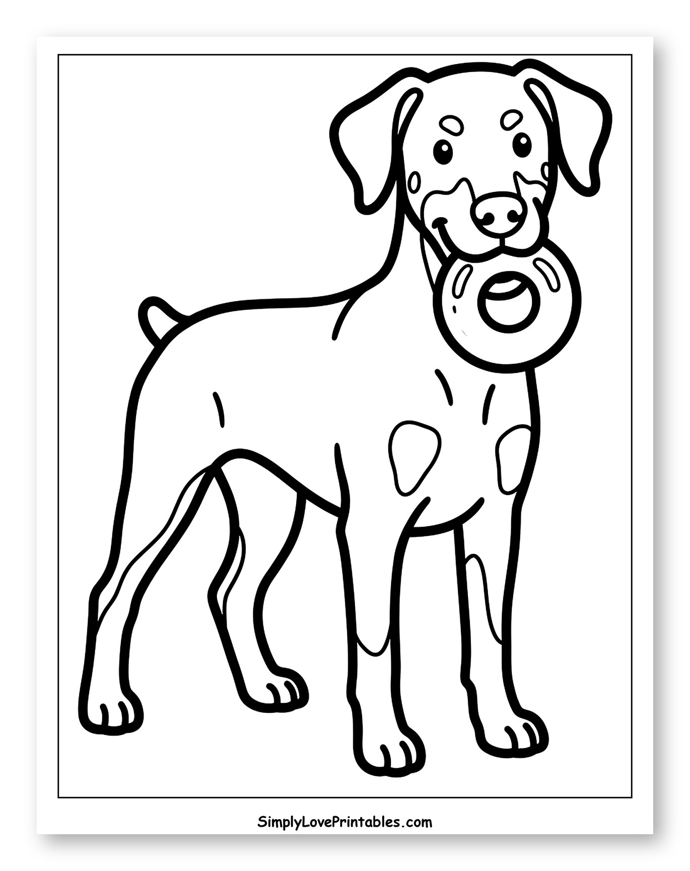 Happy Doberman with a Ring Toy Coloring Page for Toddlers