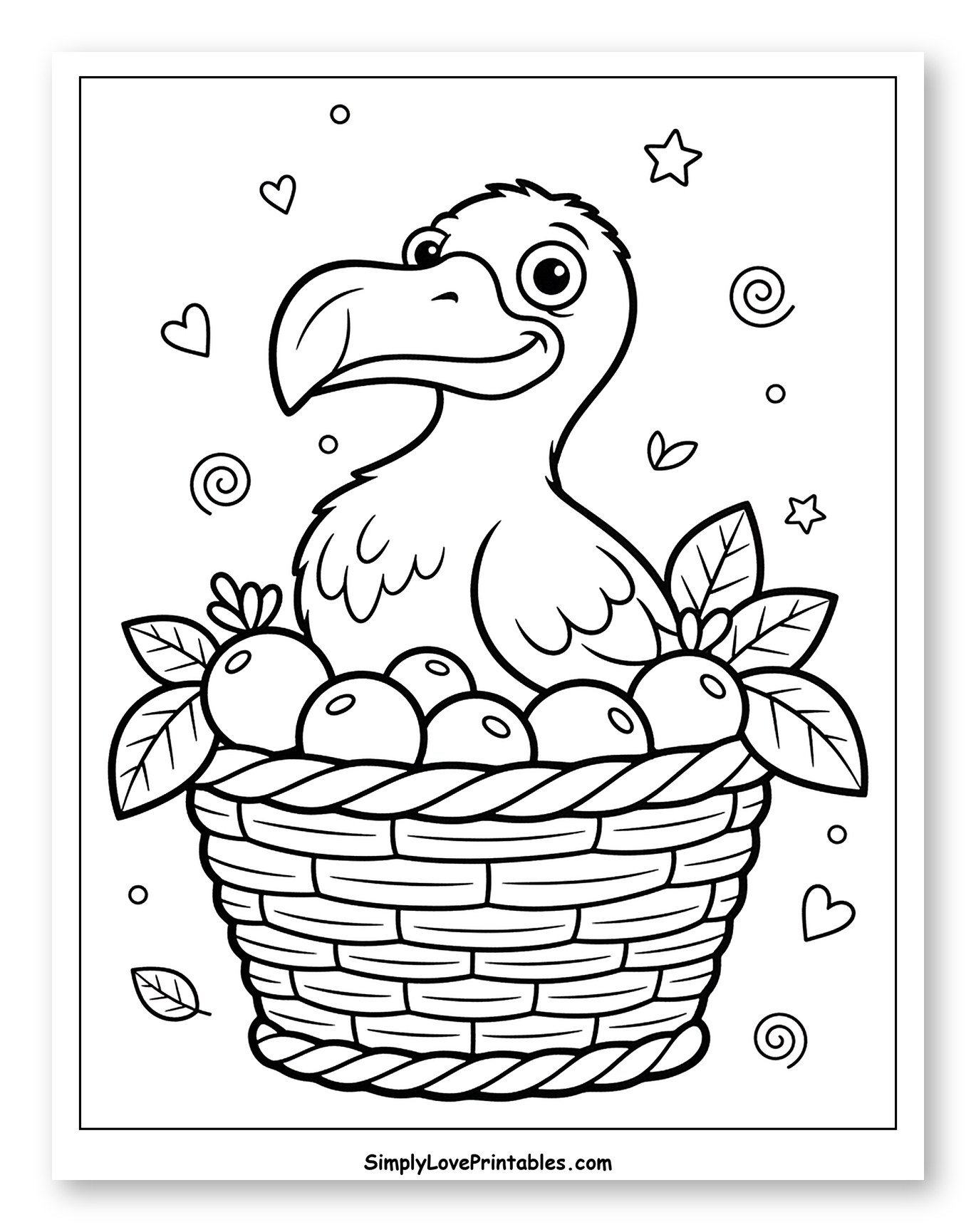 Happy Dodo Bird in Fruit Basket
