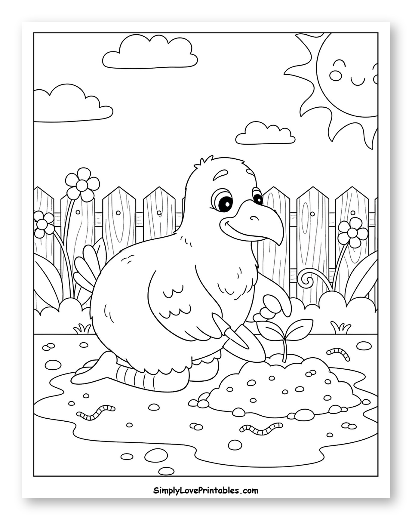 Happy Dodo Bird Planting in a Garden