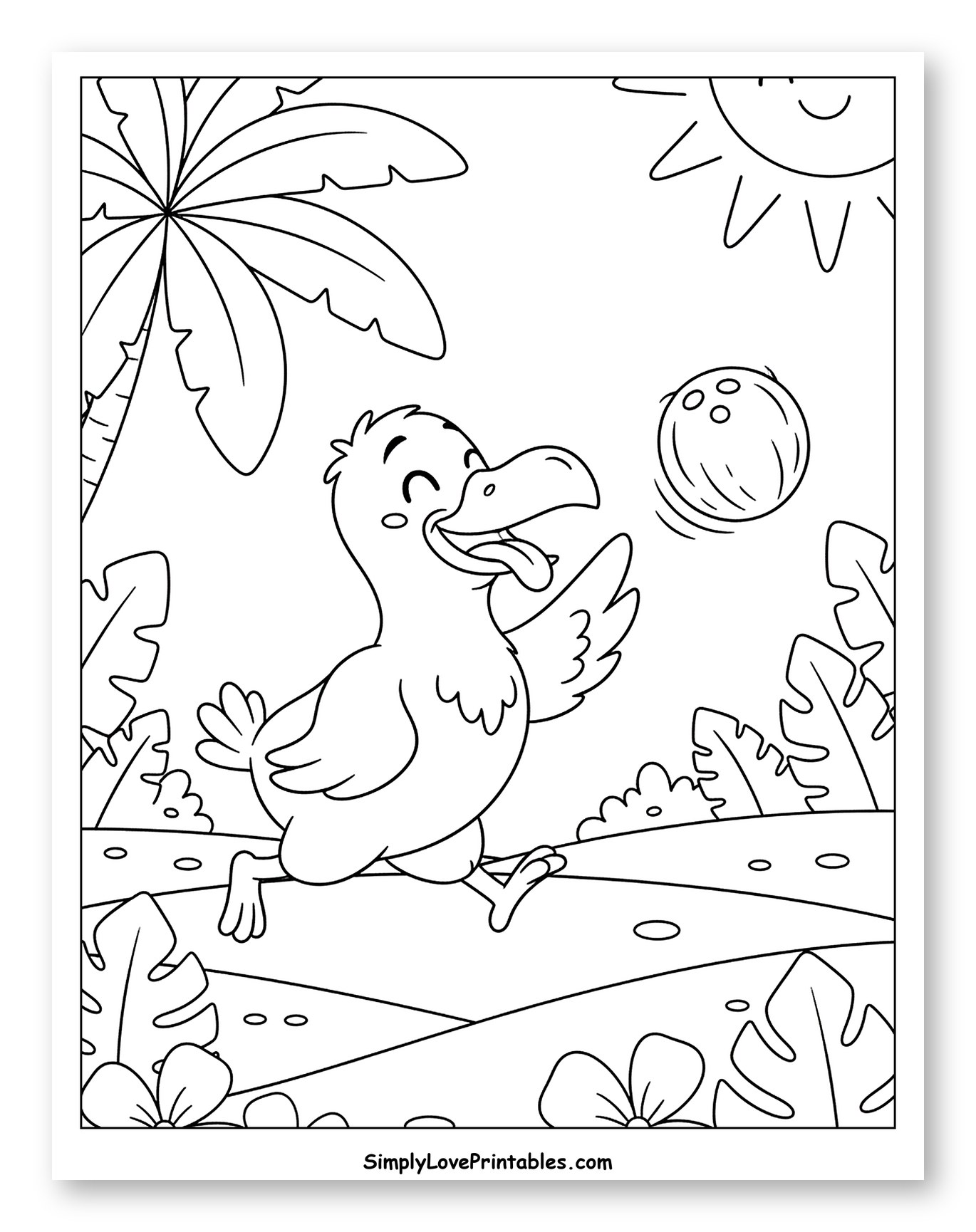 Happy Dodo Bird Playing with Coconut