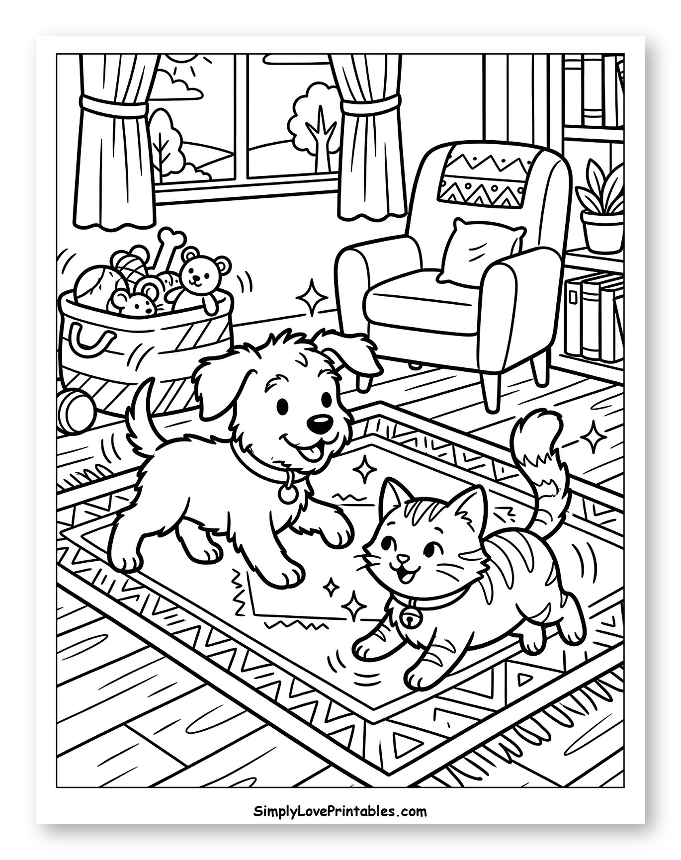 Happy Dog and Cat Playing Indoors