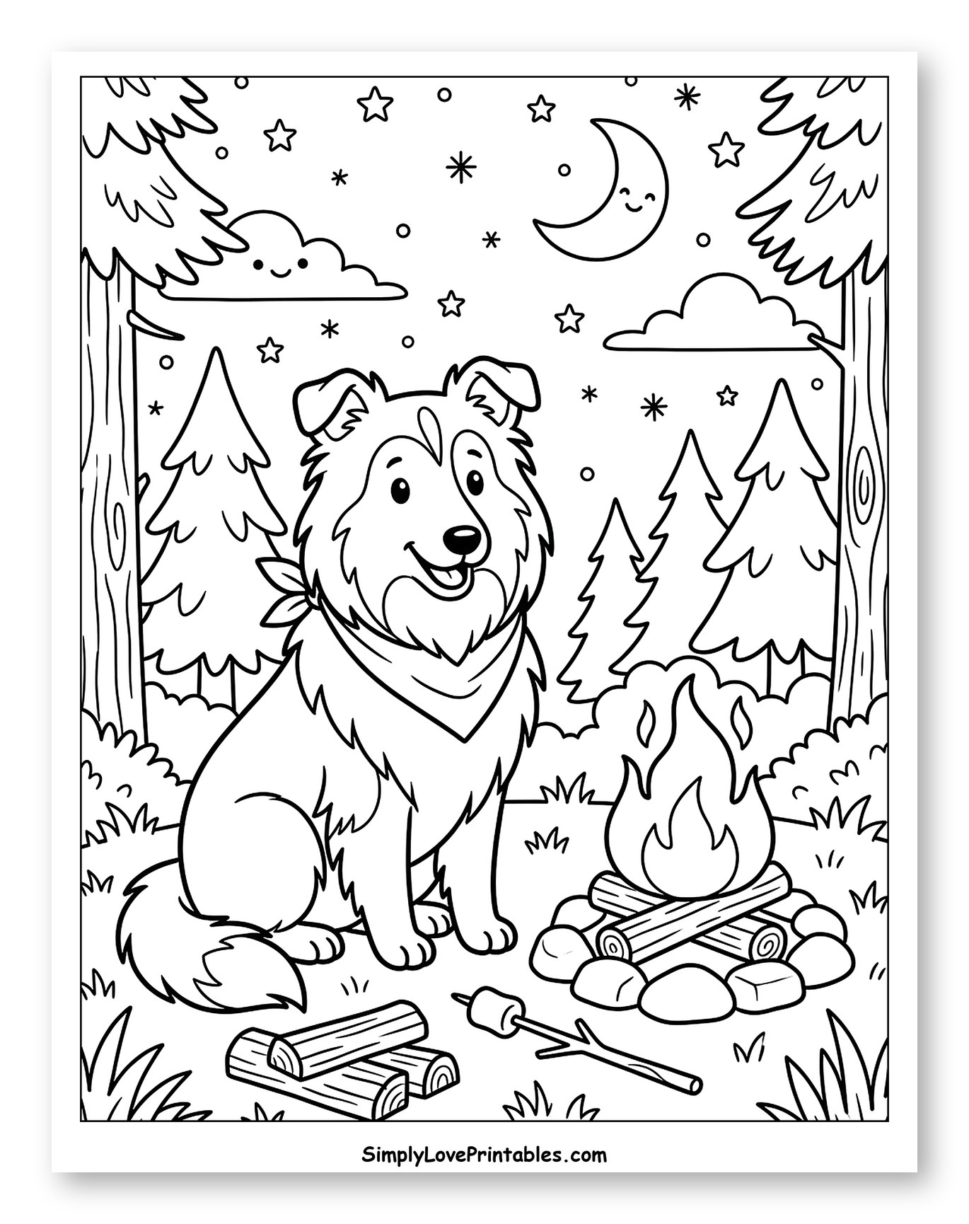 Happy Dog Camping Under Starry Night Sky