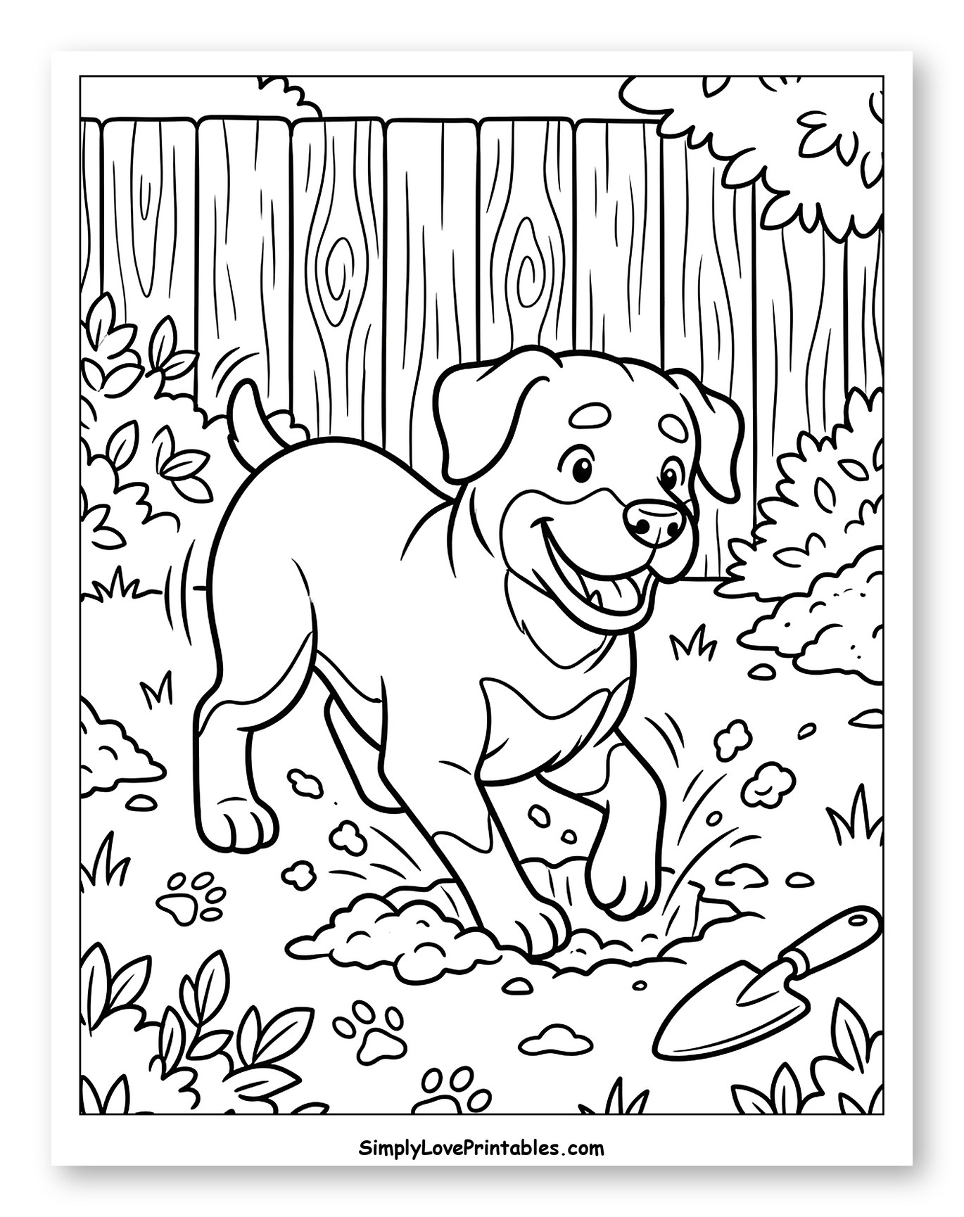 Happy Dog Digging in the Garden