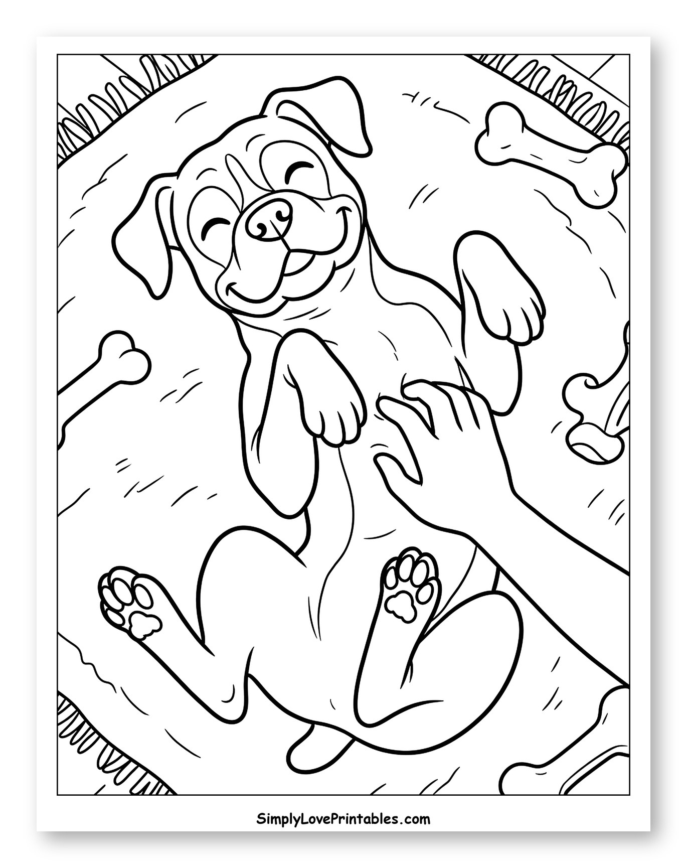 Happy Dog Getting a Belly Rub Coloring Sheet for Kids