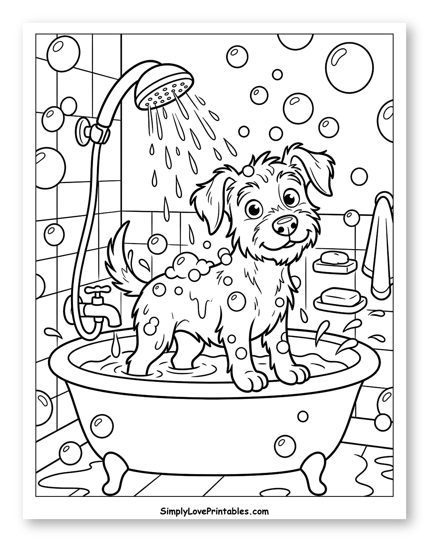 Happy Dog Getting a Bubble Bath
