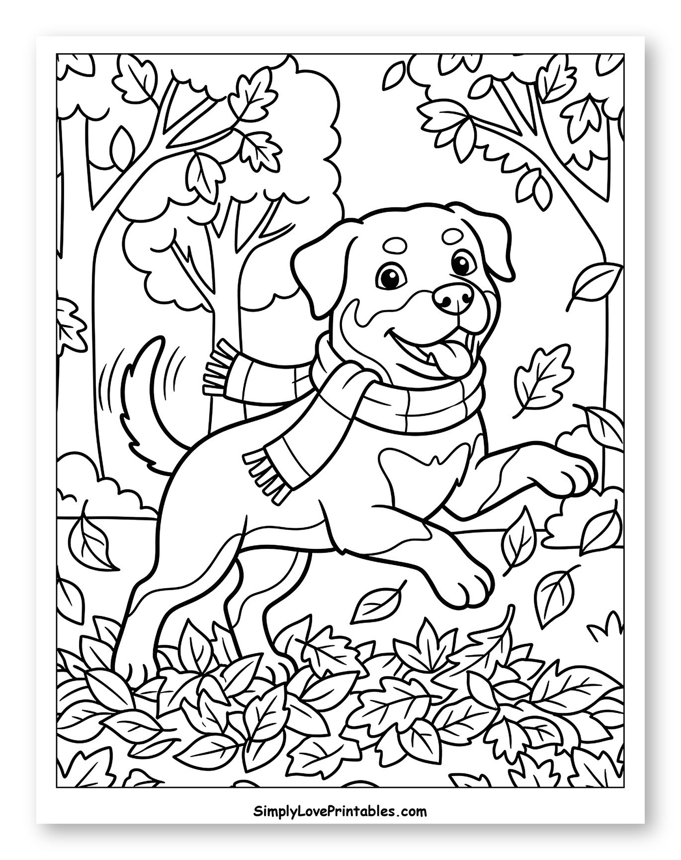 Happy Dog Playing in Autumn Leaves