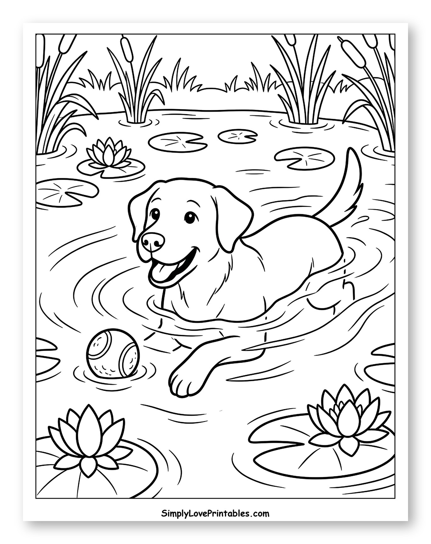 Happy Dog Swimming in a Pond with a Ball
