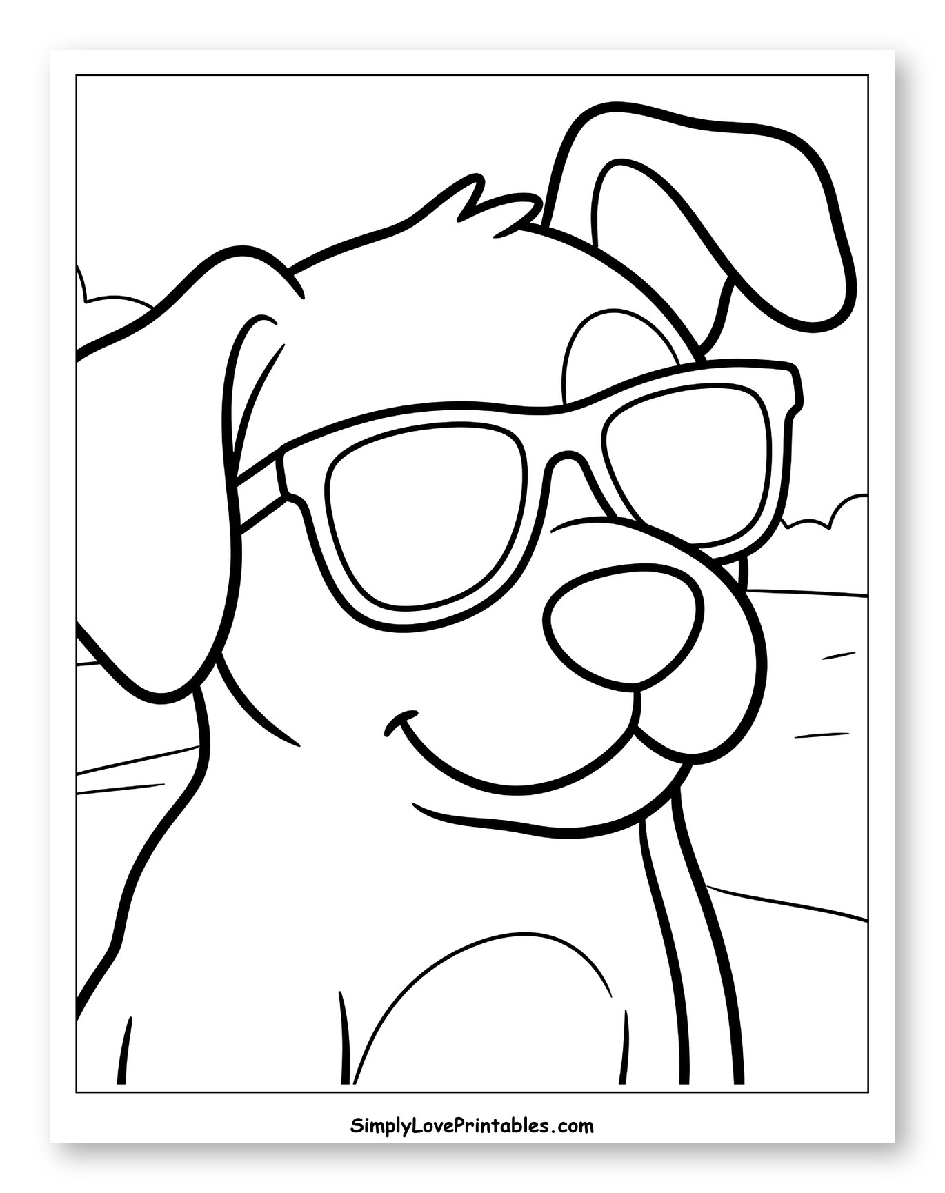 Happy Dog Wearing Sunglasses Coloring Page for Toddlers