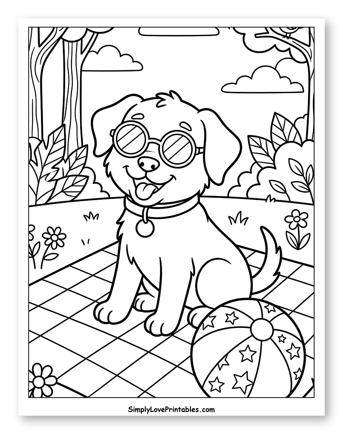 Happy Dog with Sunglasses on Picnic Blanket