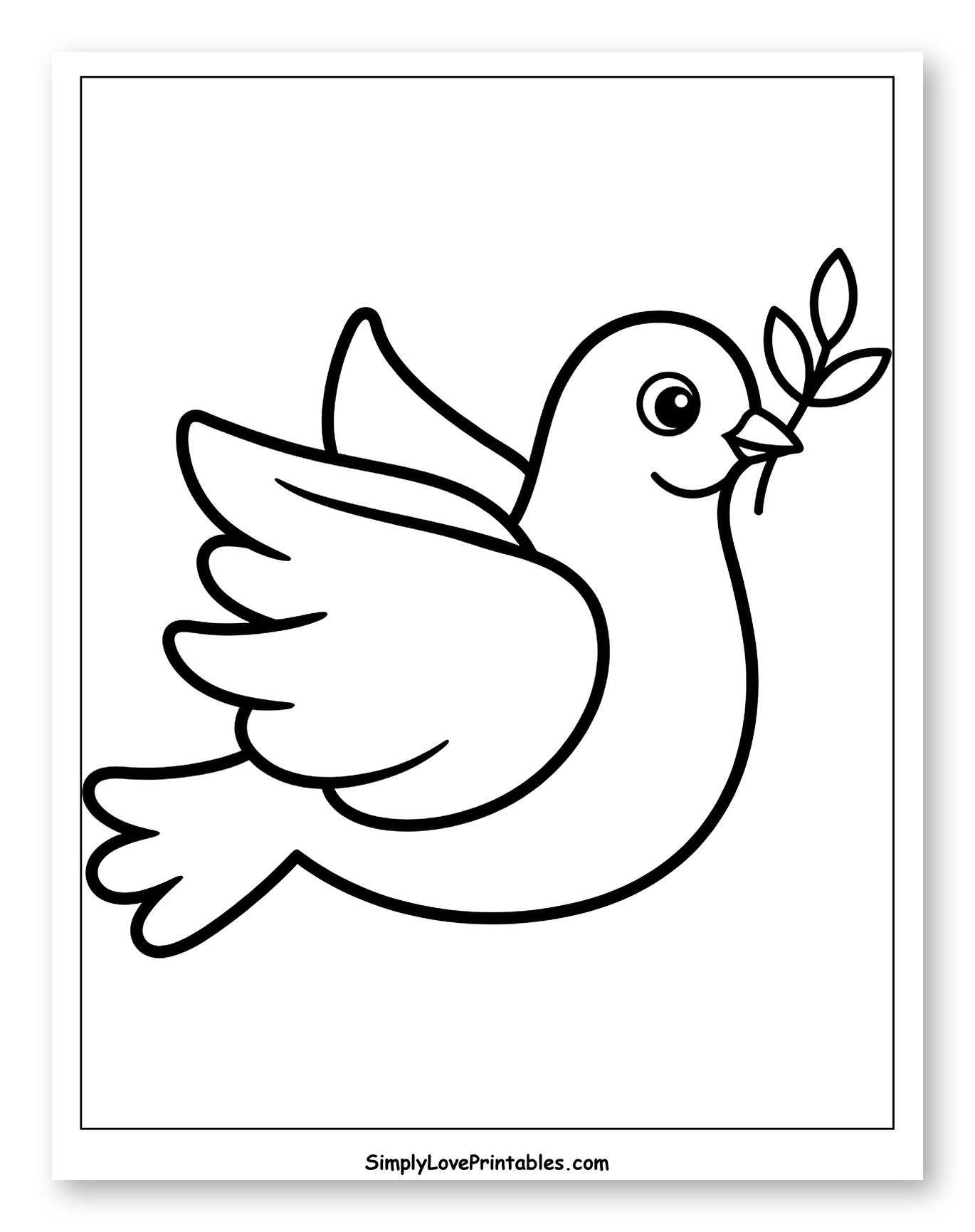 Happy Dove Carrying Olive Branch Coloring Page for Toddlers