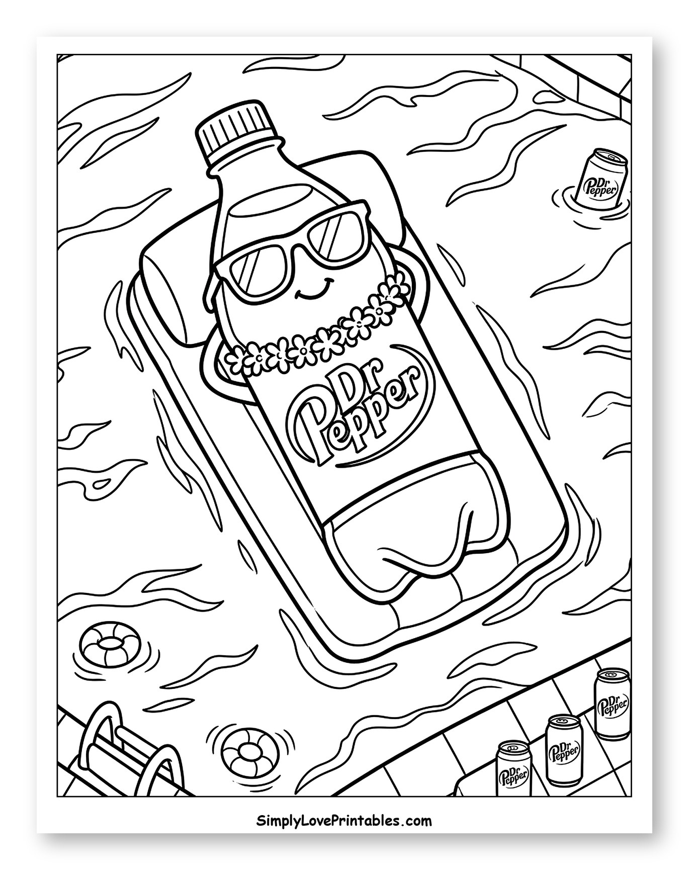 Happy Dr Pepper Bottle Floating in Pool