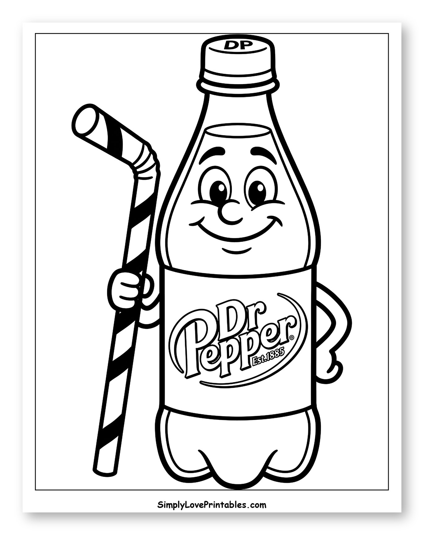 Happy Dr. Pepper Bottle with a Straw Coloring Page for Toddlers