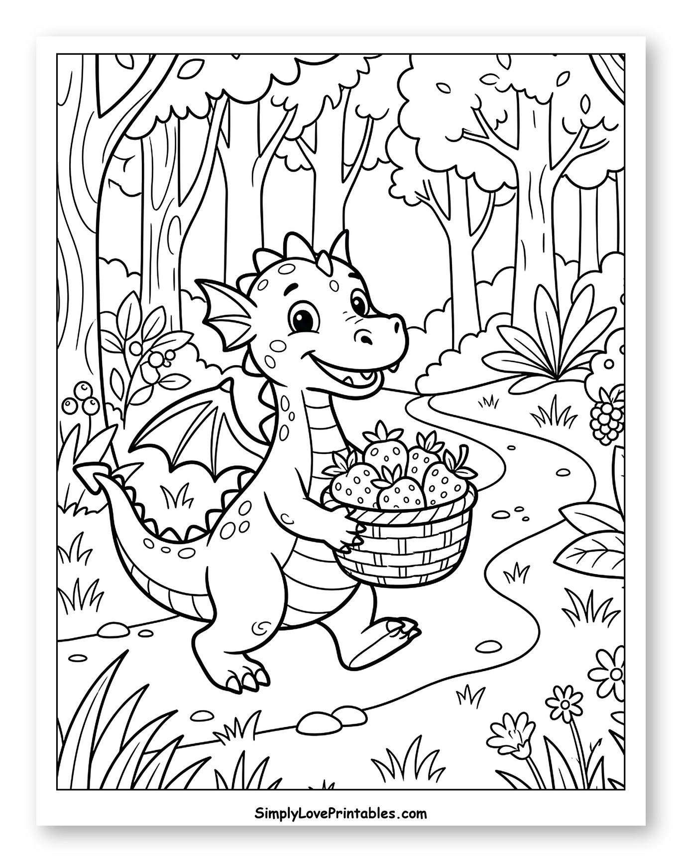 Happy Dragon Carrying Basket of Strawberries