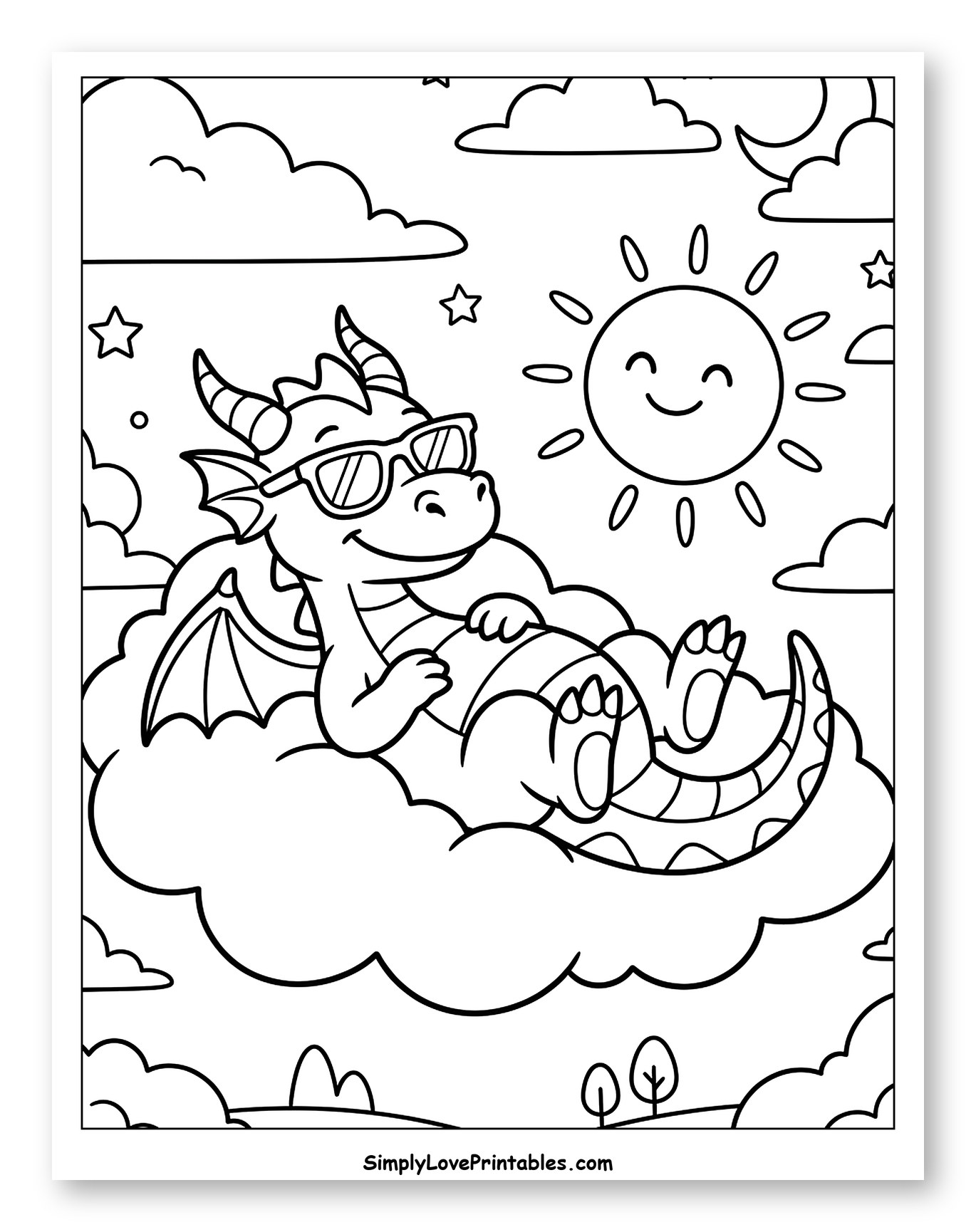 Happy Dragon Wearing Sunglasses on a Cloud