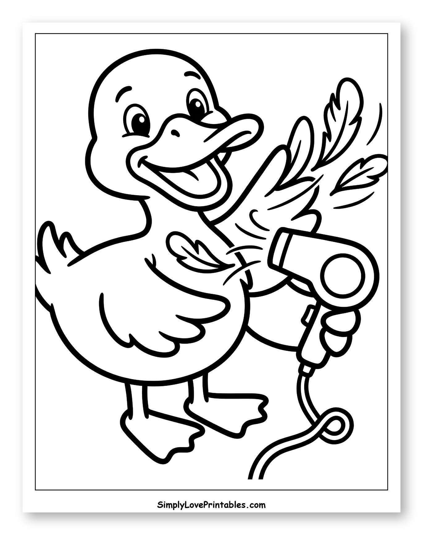 Happy Duck Drying Feathers with a Hairdryer to Color for Toddlers