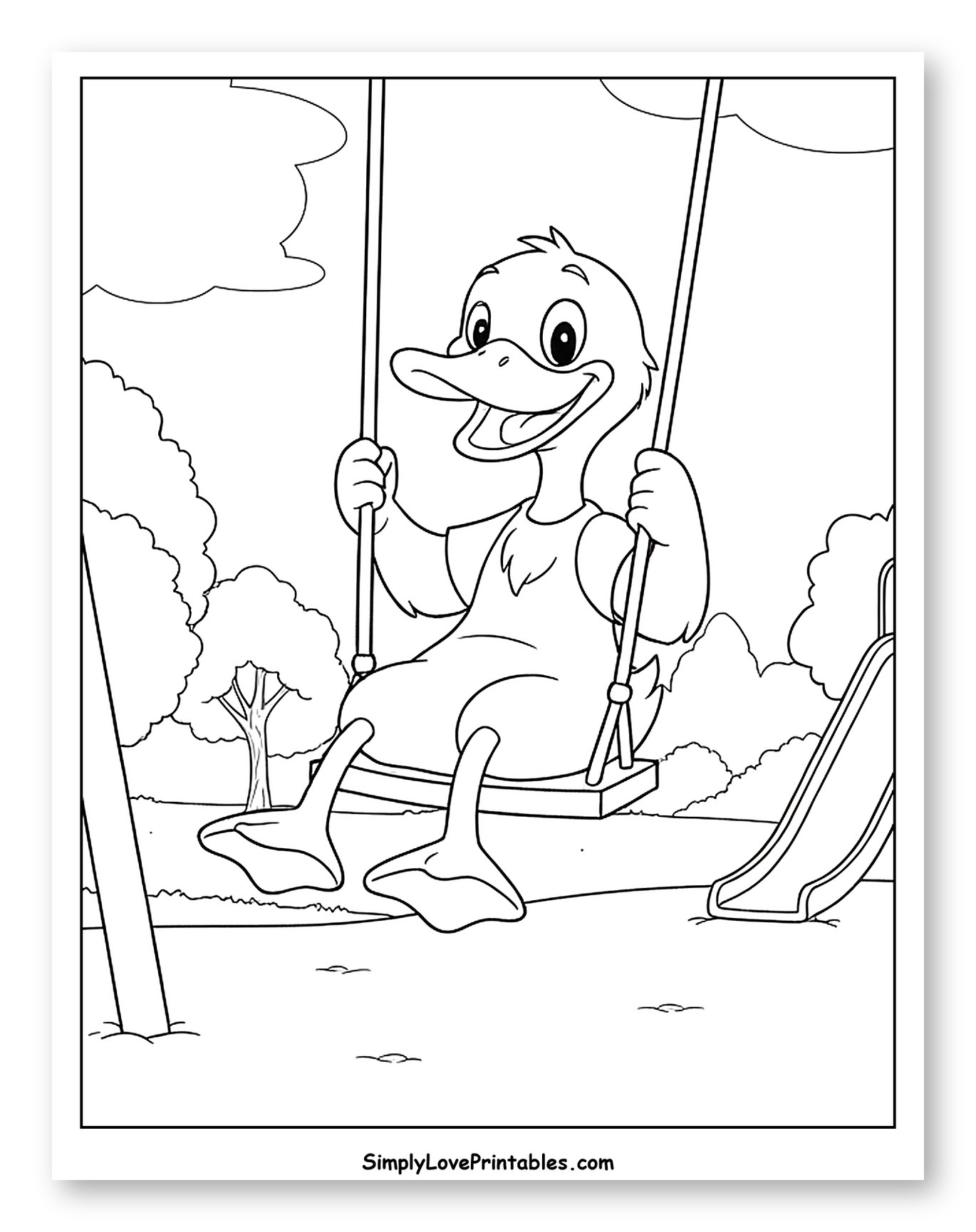 Happy Duck Swings in a Park Playground