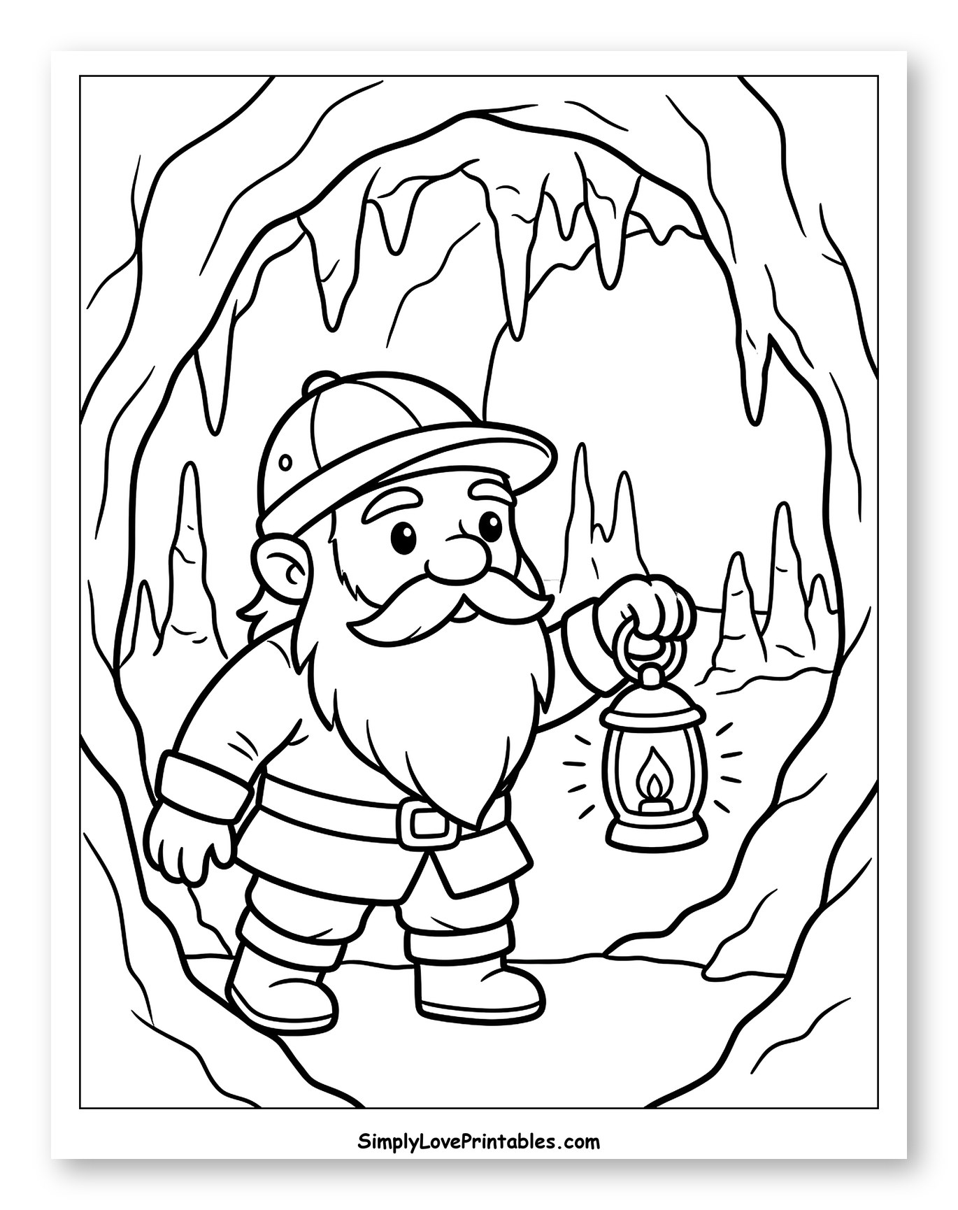 Happy Dwarf Exploring Cave with Lantern