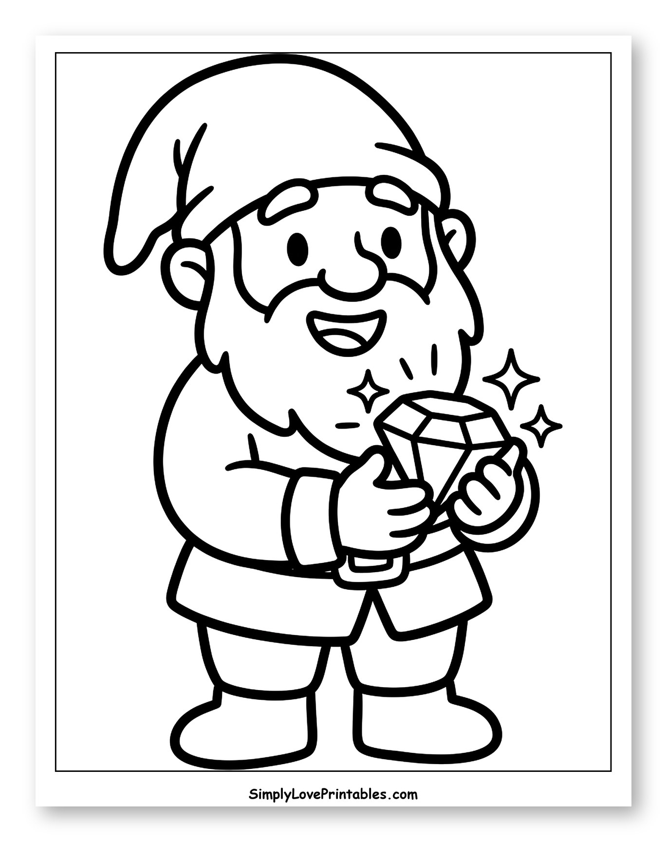 Happy Dwarf Holding a Sparkling Diamond to Color for Toddlers