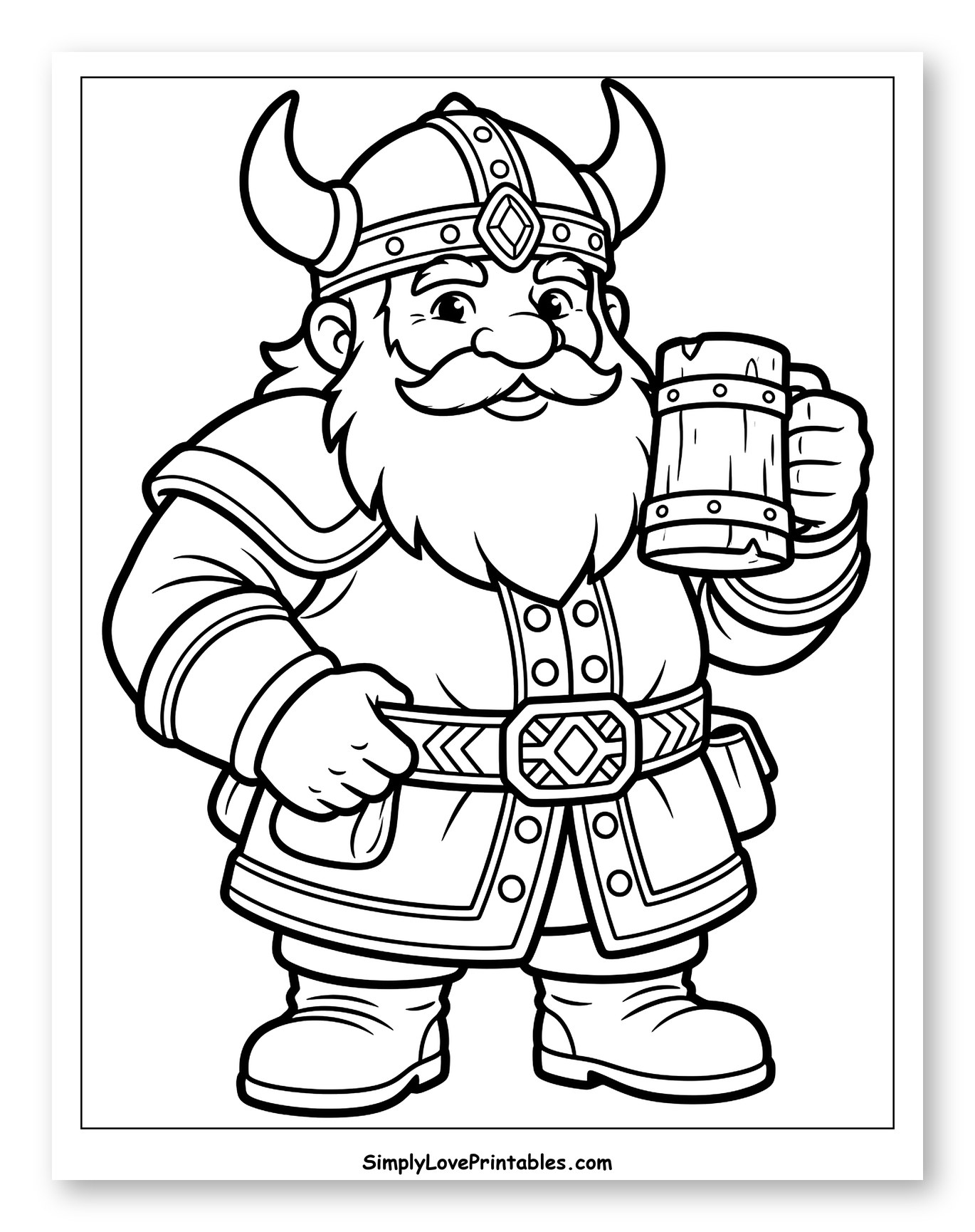 Happy Dwarf Holding a Wooden Mug to Color for Toddlers