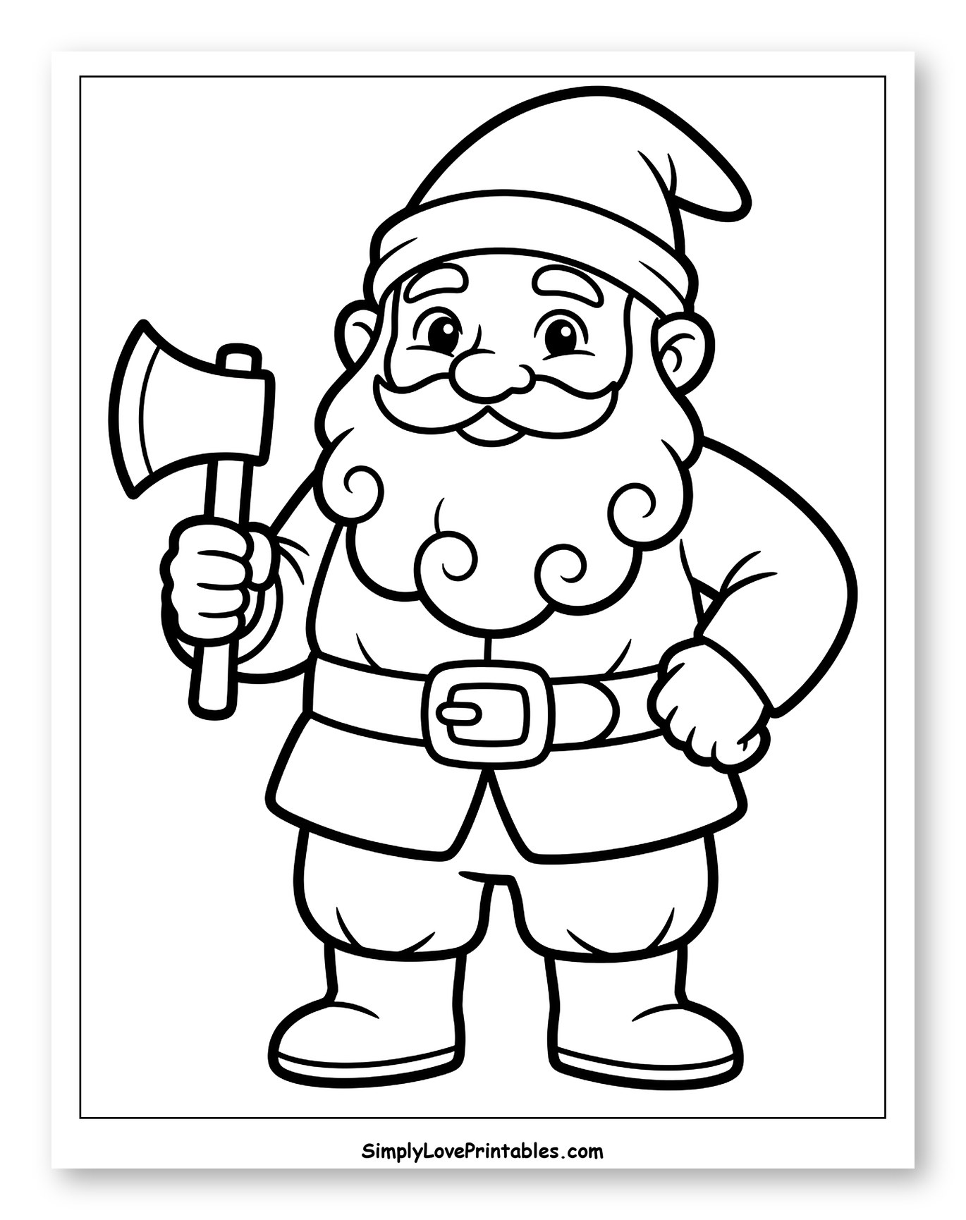 Happy Dwarf Holding an Axe to Color for Toddlers
