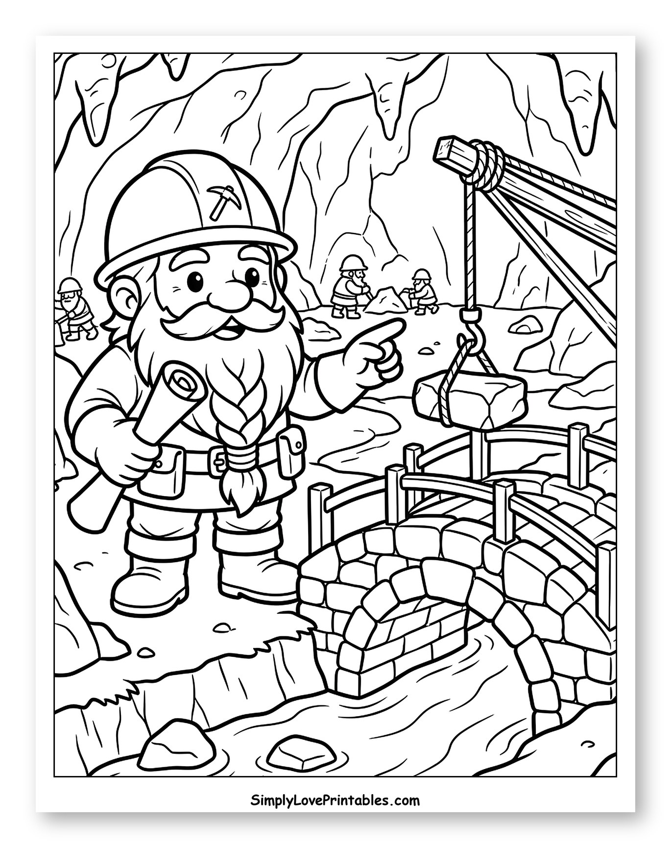 Happy Dwarf Overseeing Cave Mining Operations to Color for Kids