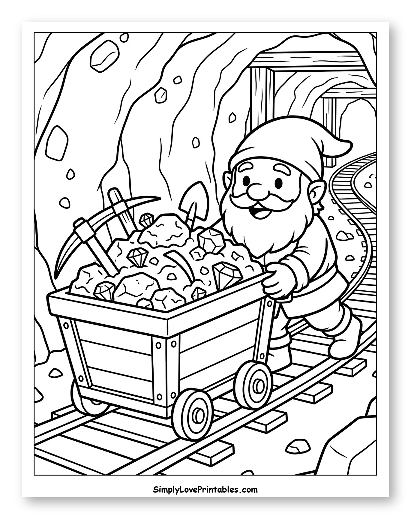Happy Dwarf Pushing a Mine Cart of Gems
