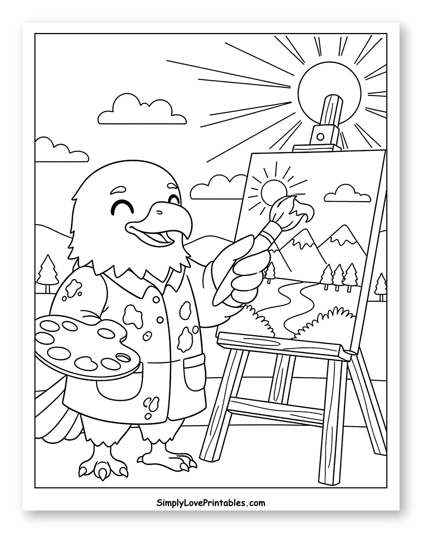 Happy Eagle Painting a Sunny Landscape