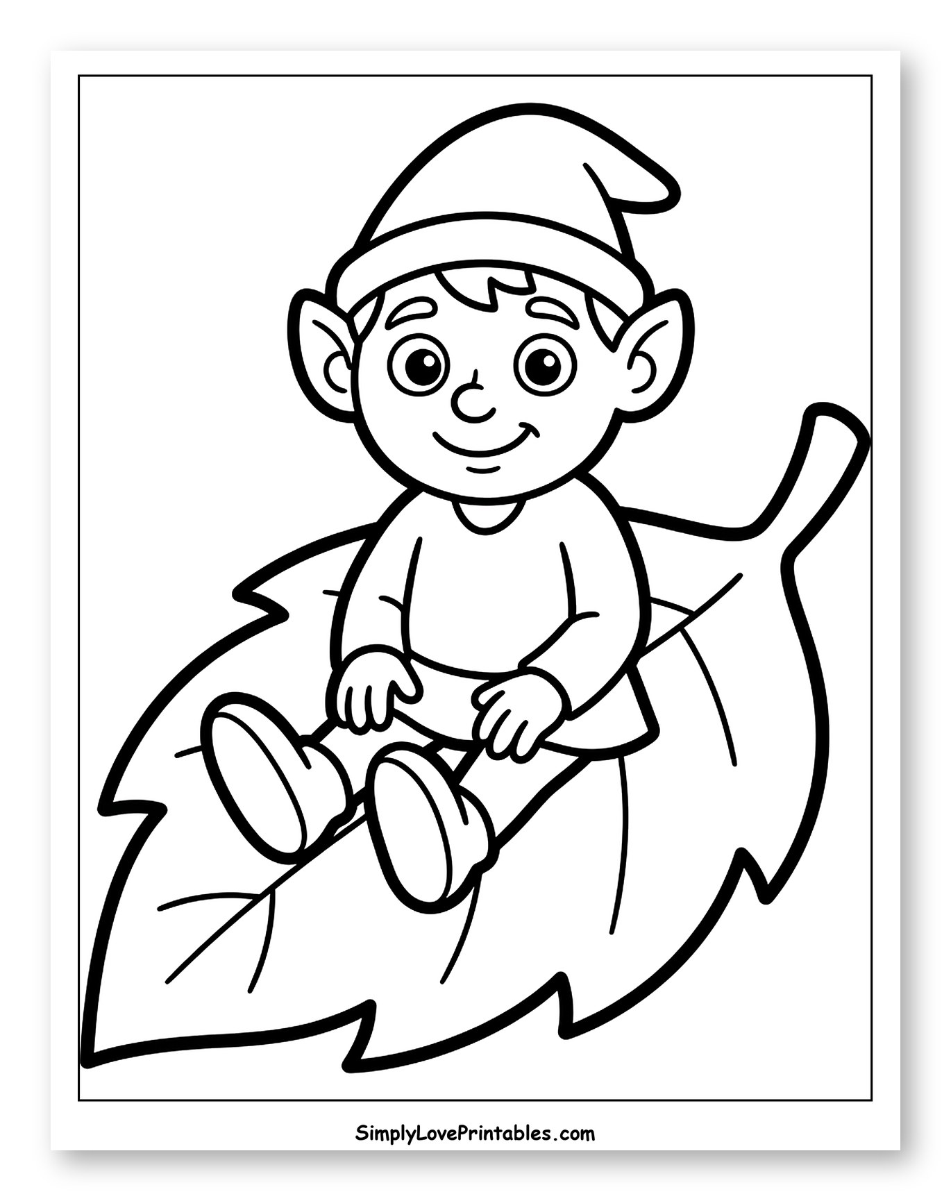 Happy Elf Sitting on a Big Leaf