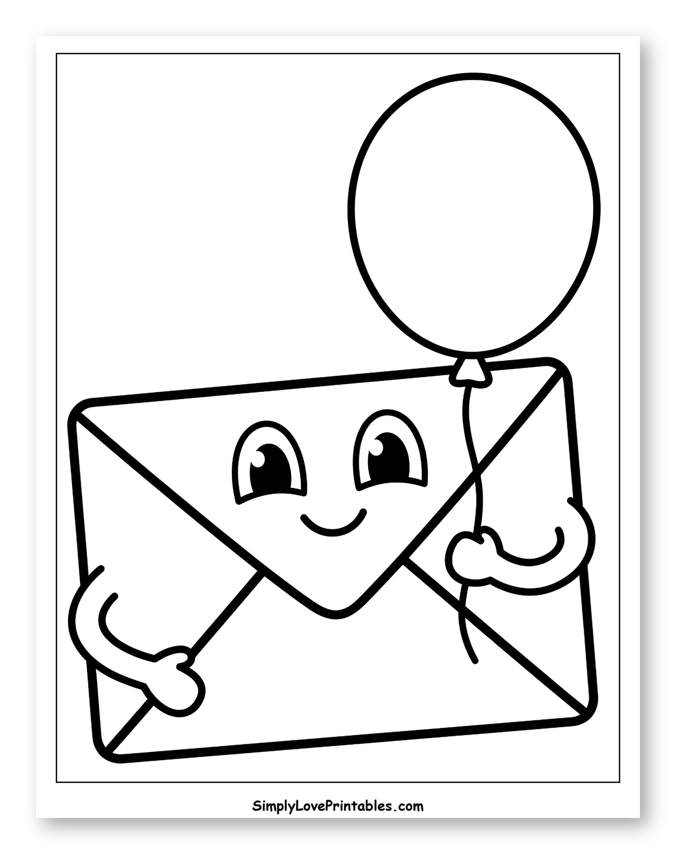 Happy Envelope Holding a Balloon Coloring Page for Toddlers