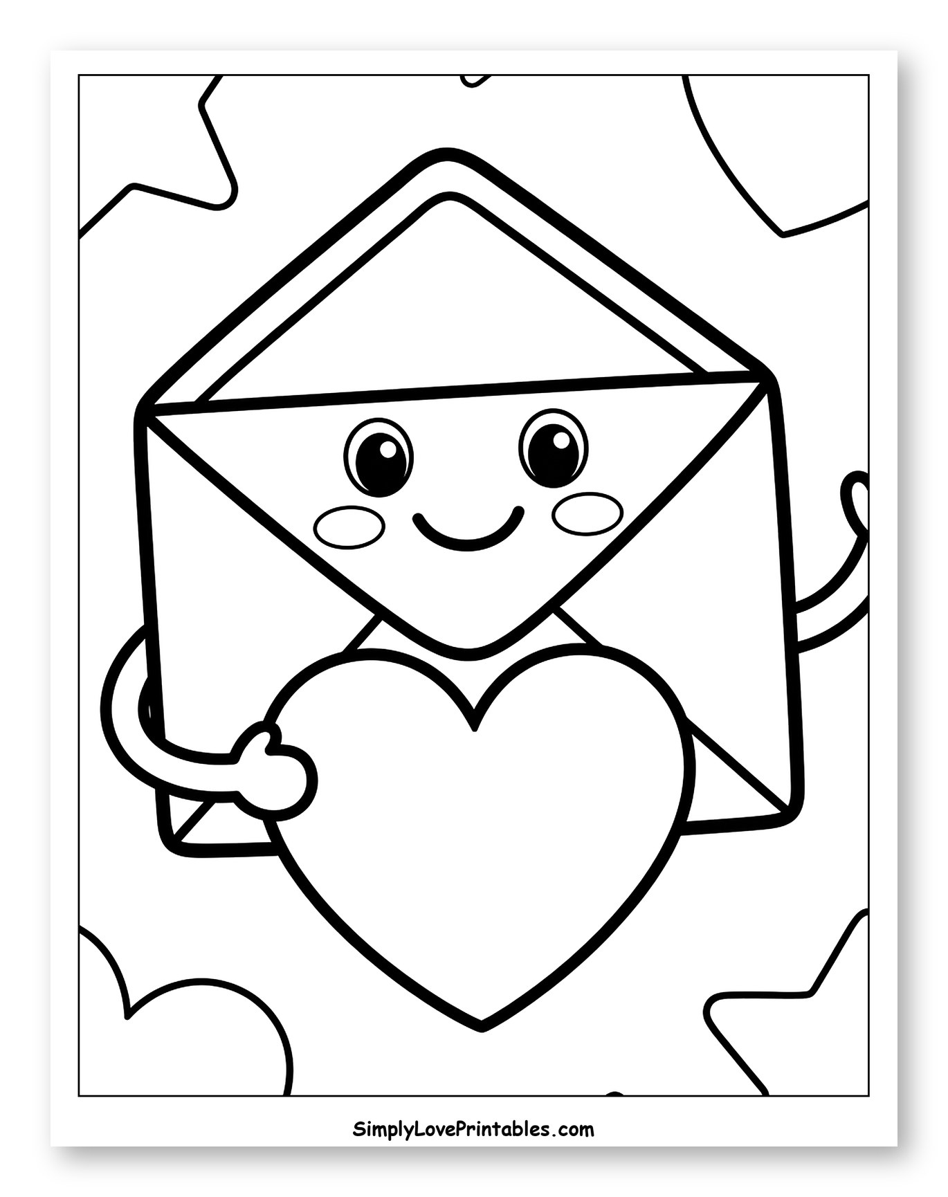 Happy Envelope Holding a Heart to Color for Toddlers