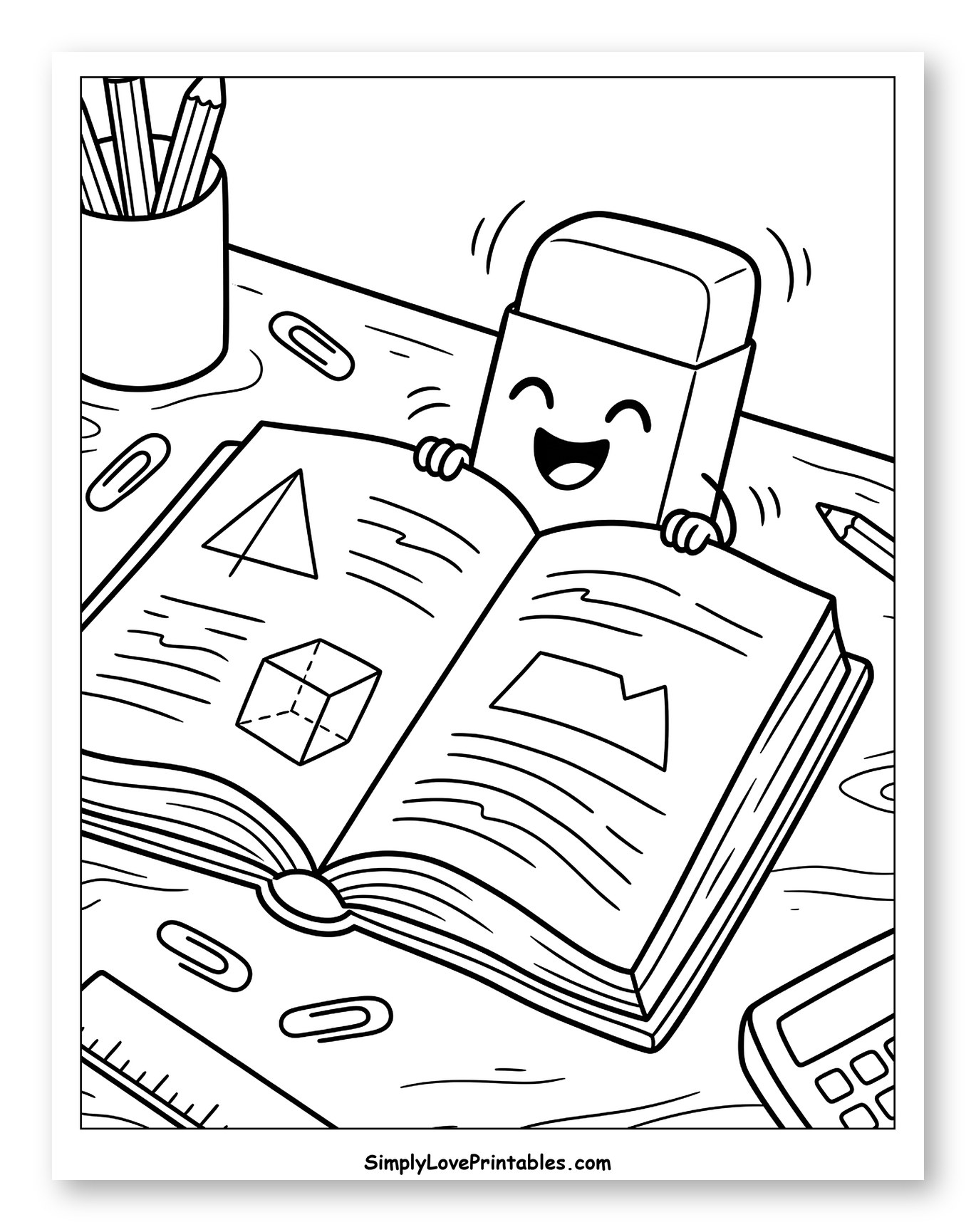 Happy Eraser Peeking Over Math Book