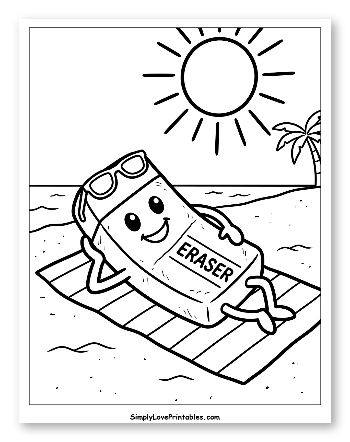 Happy Eraser Relaxing on a Beach Towel