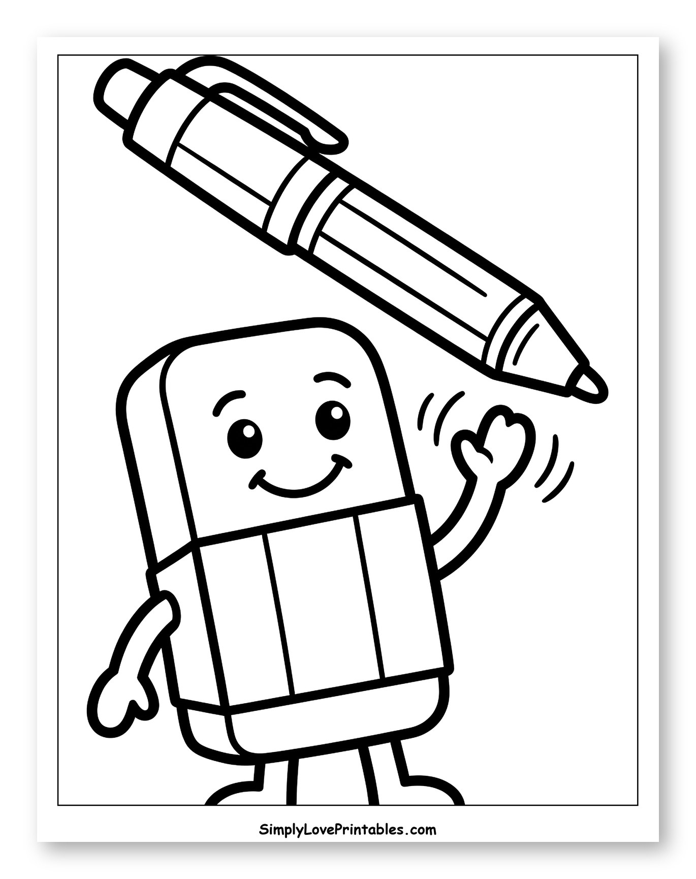 Happy Eraser Waving at a Pen