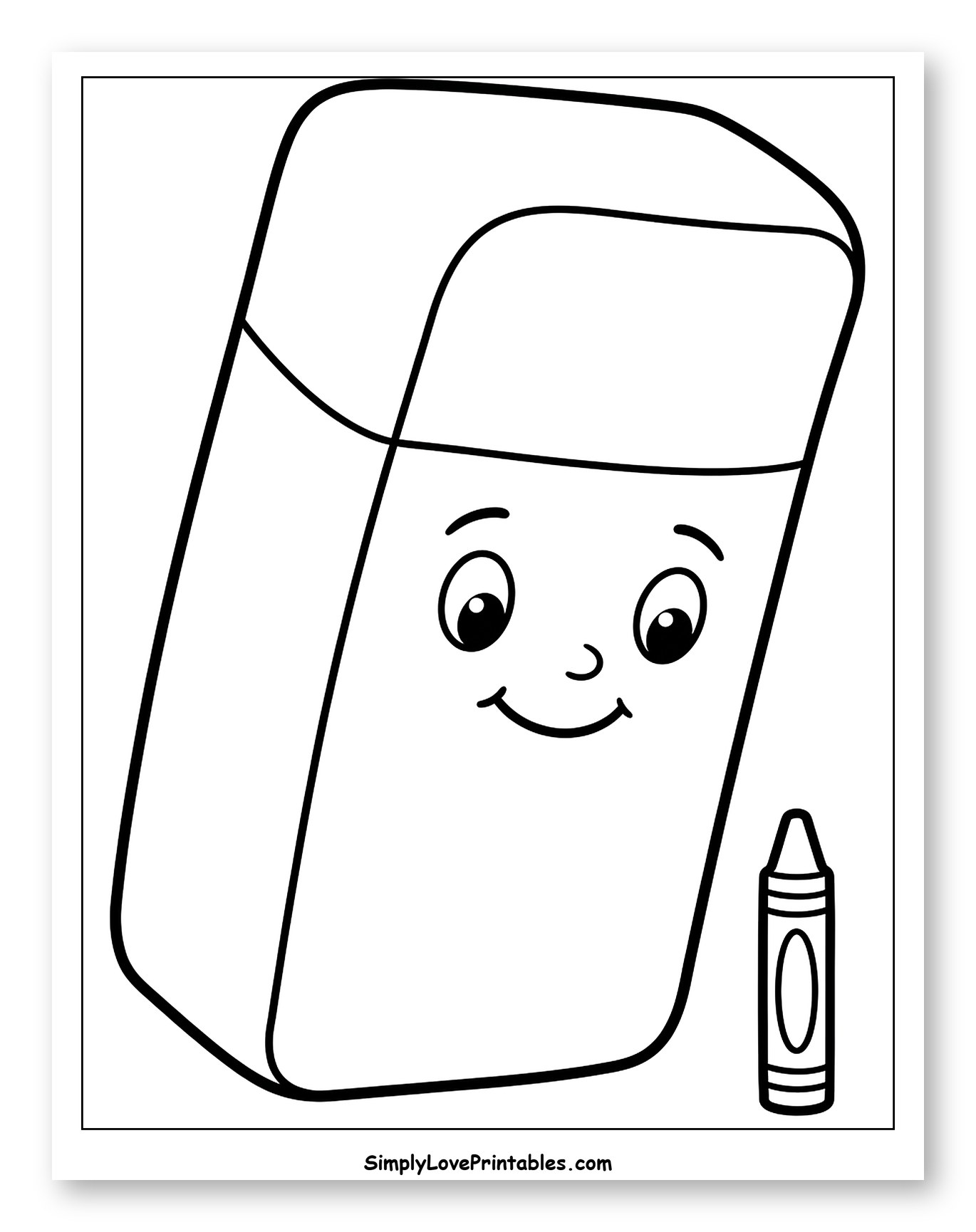 Happy Eraser with a Crayon Buddy Coloring Sheet for Toddlers