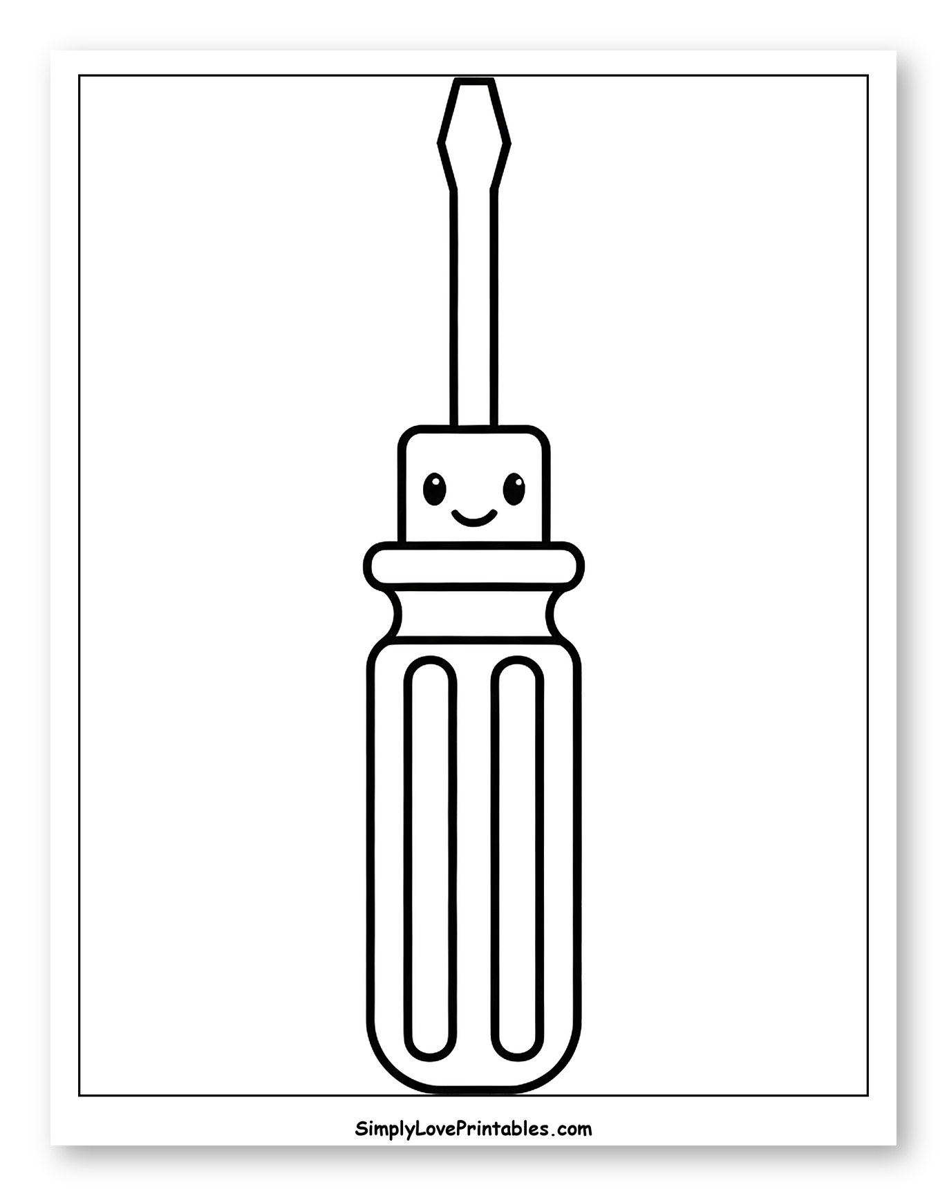 Happy Faced Screwdriver Cartoon Outline