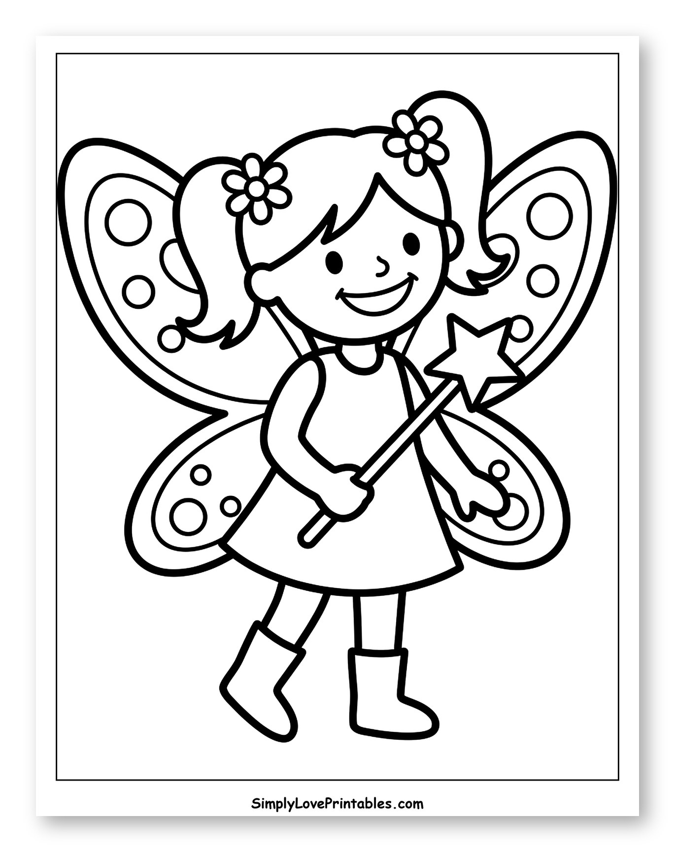 Happy Fairy Girl with Star Wand and Wings to Color for Toddlers