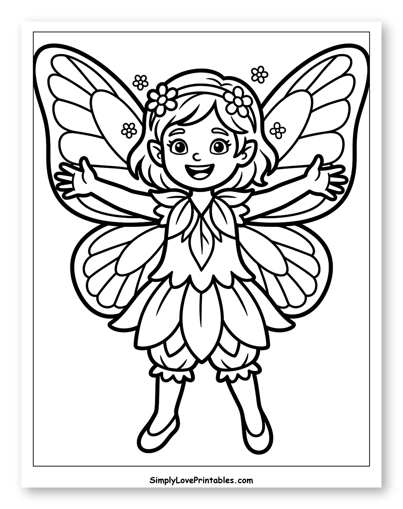 Happy Fairy with Butterfly Wings Coloring Page for Toddlers
