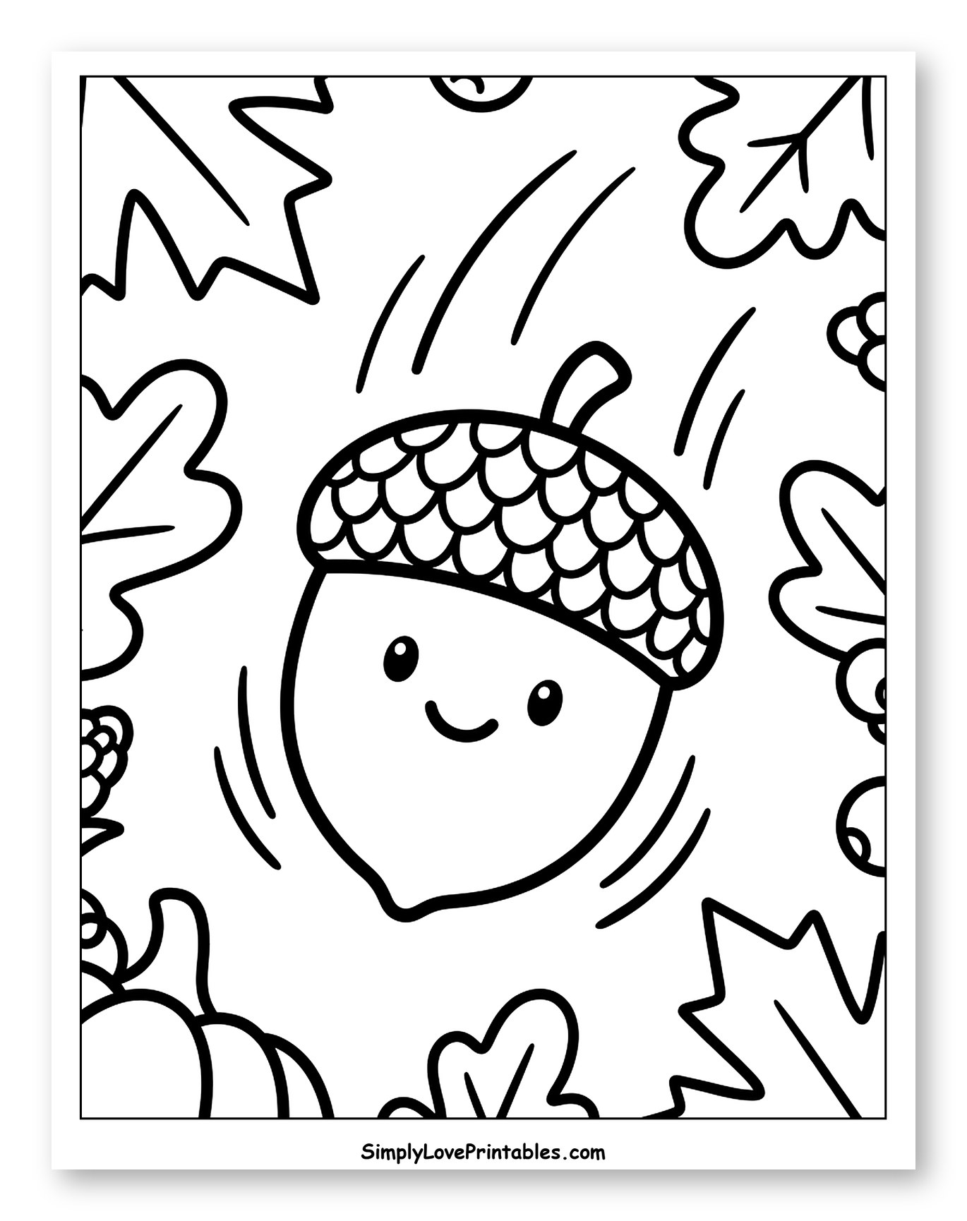 Happy Falling Acorn with Autumn Leaves